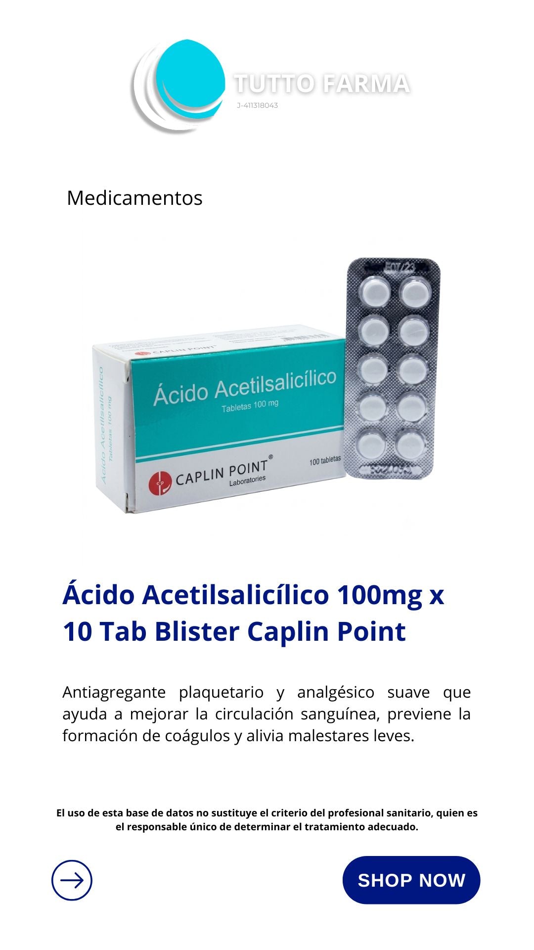 ACIDO ACETILSALICILICO 100MG X 10TAB