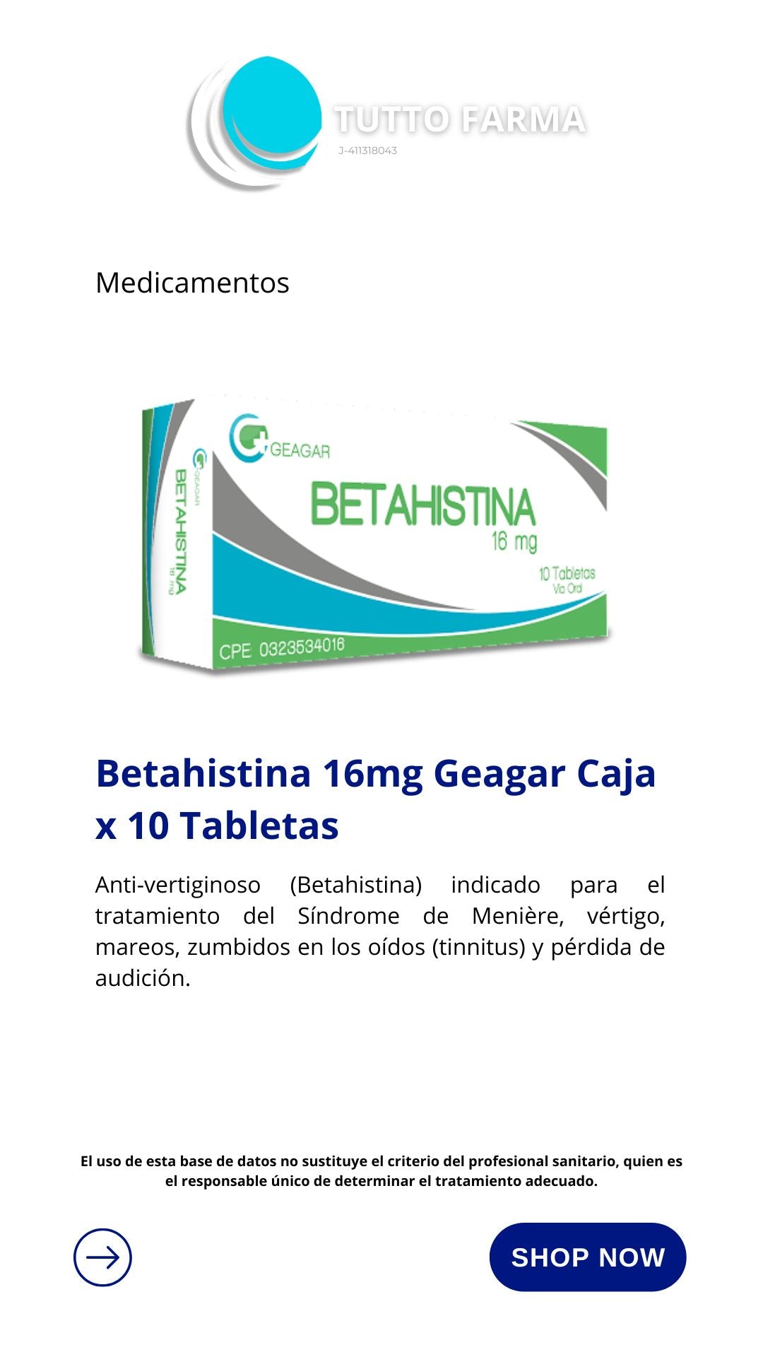 BETAHISTINA 16MG X 10 TAB (GEAGAR)