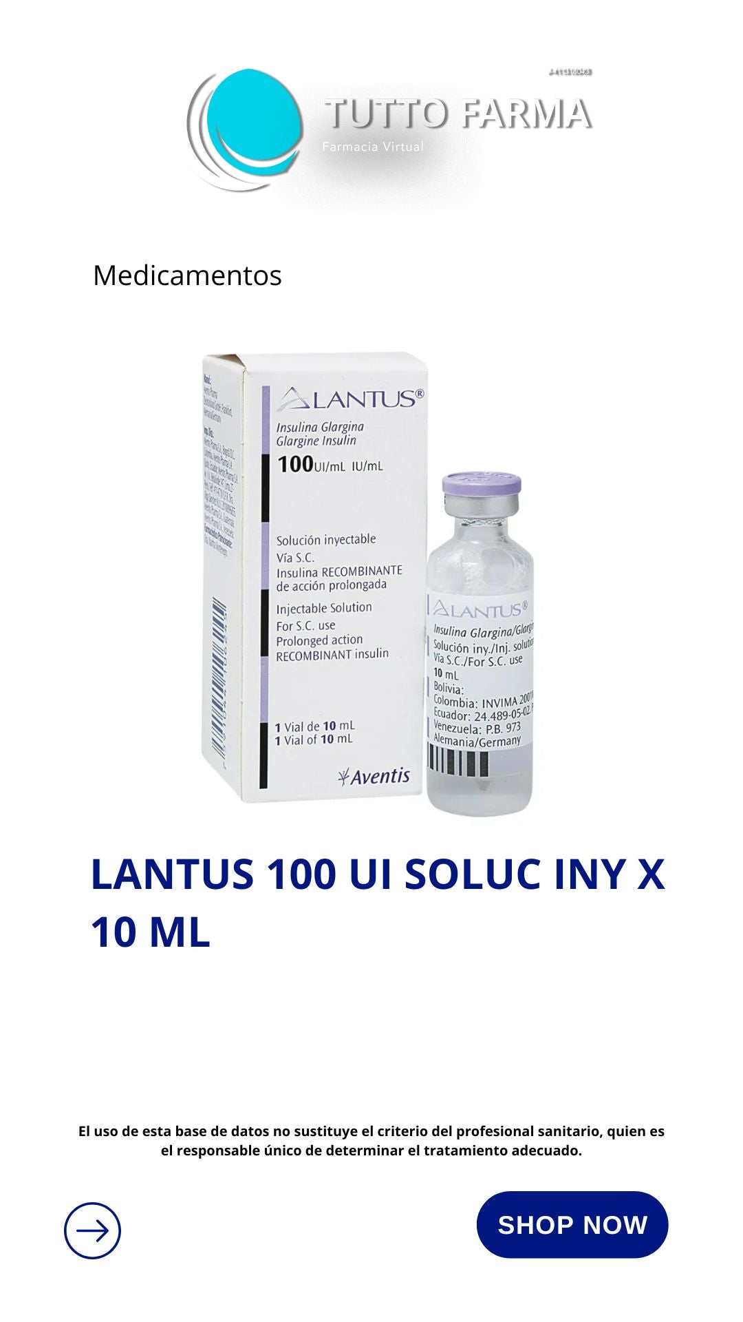 LANTUS 100UI/0ML INY X 1 VIAL CALOX
