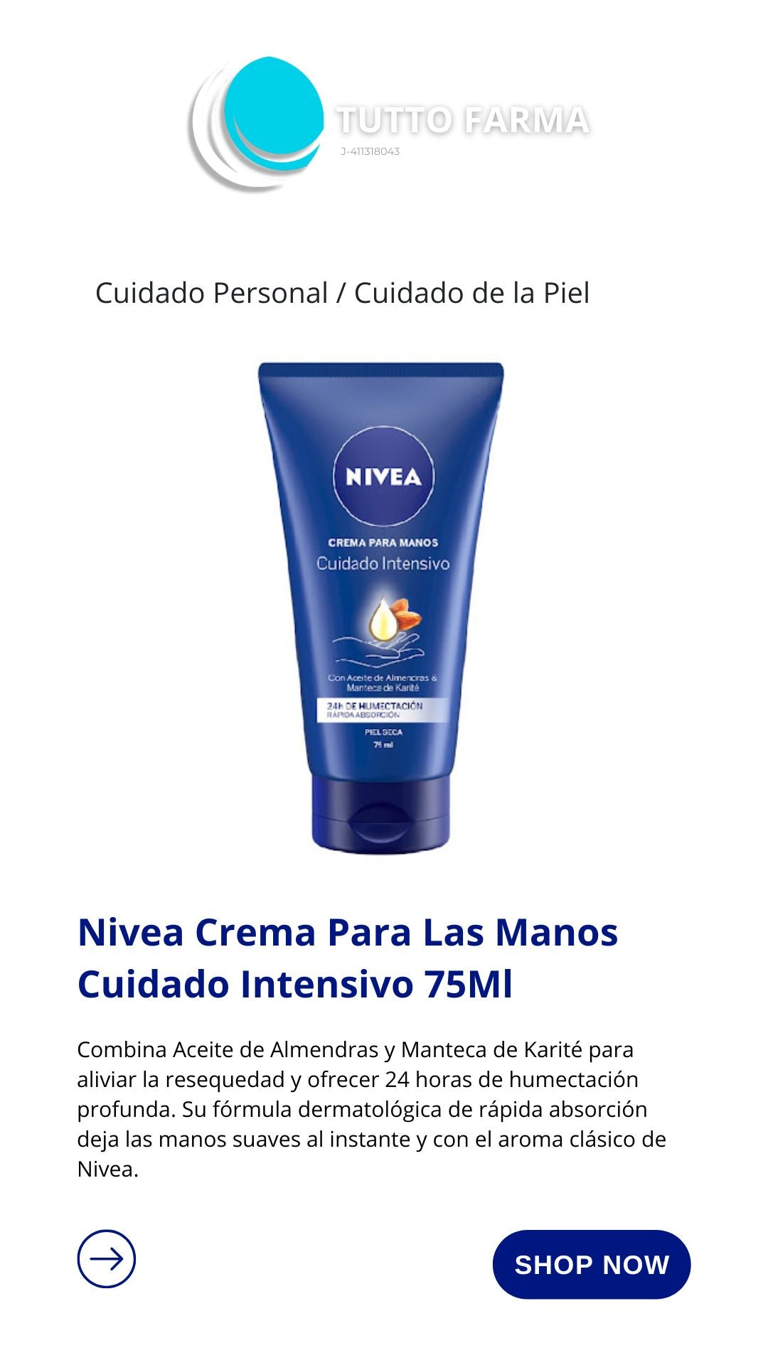 NIVEA CREMA DE MANOS CUIDADO INTENSIVO 75ML