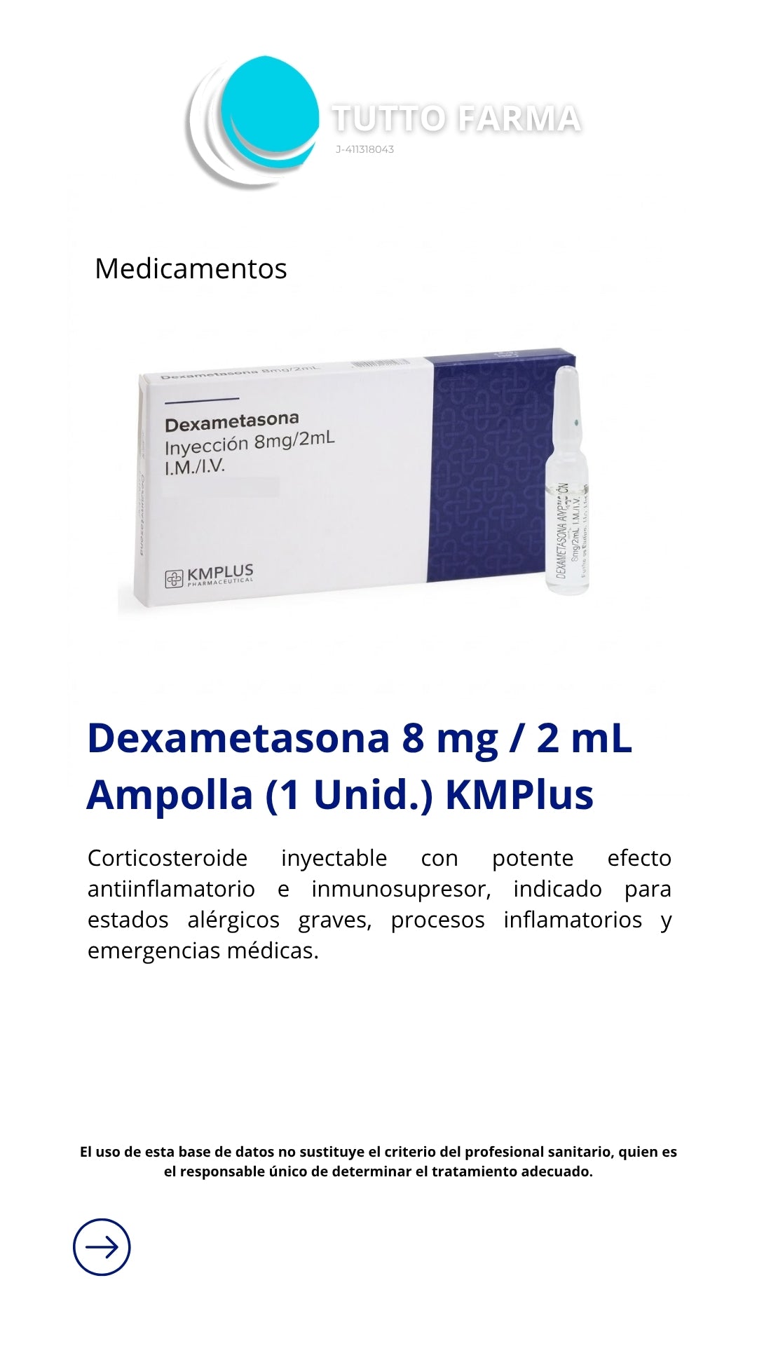 DEXAMETASONA 8MG 2ML I.V(X1 AMPOLLA) KIMPLUS(E)