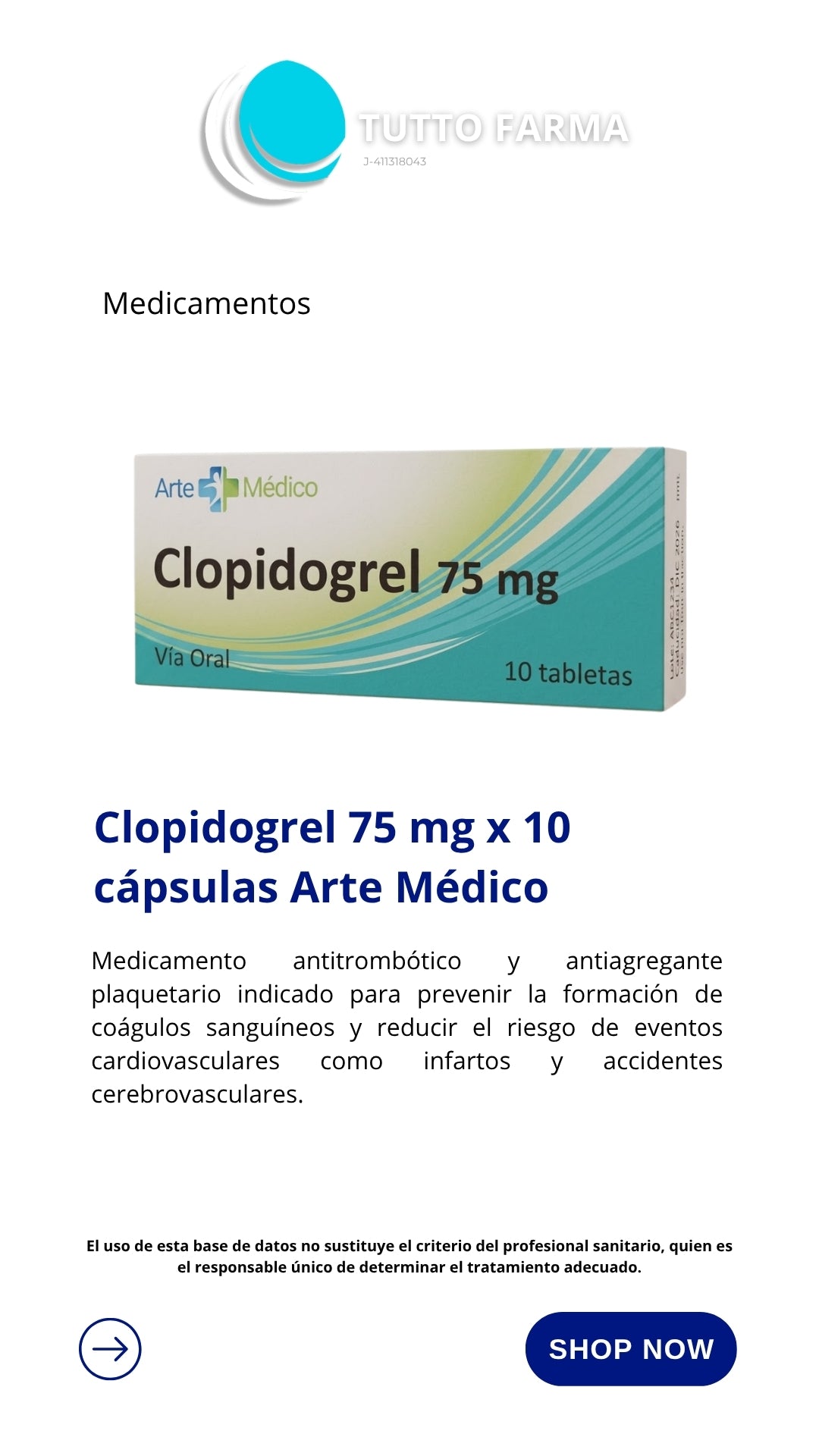 CLOPIDROGEL 75MG X 10 TAB(ARTE MEDICO)