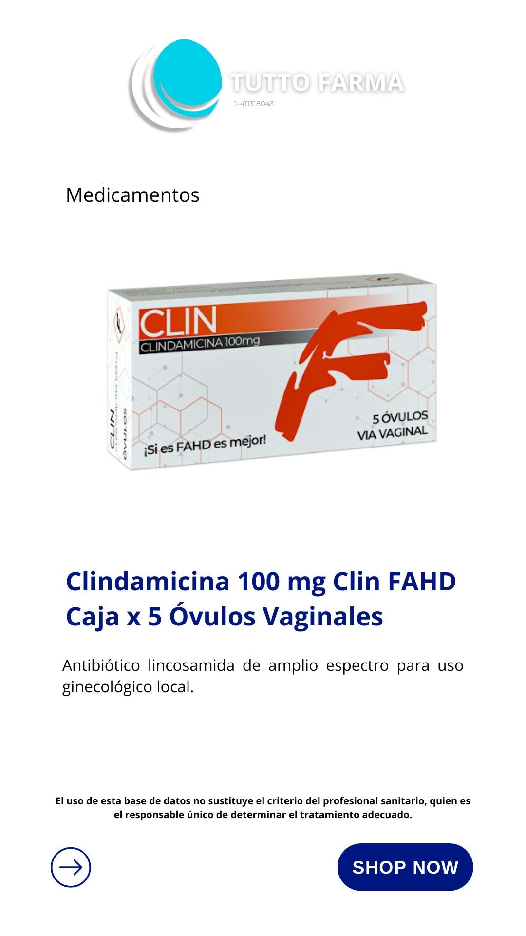 CLINDAMICINA 100mg 5 óvulos FADH