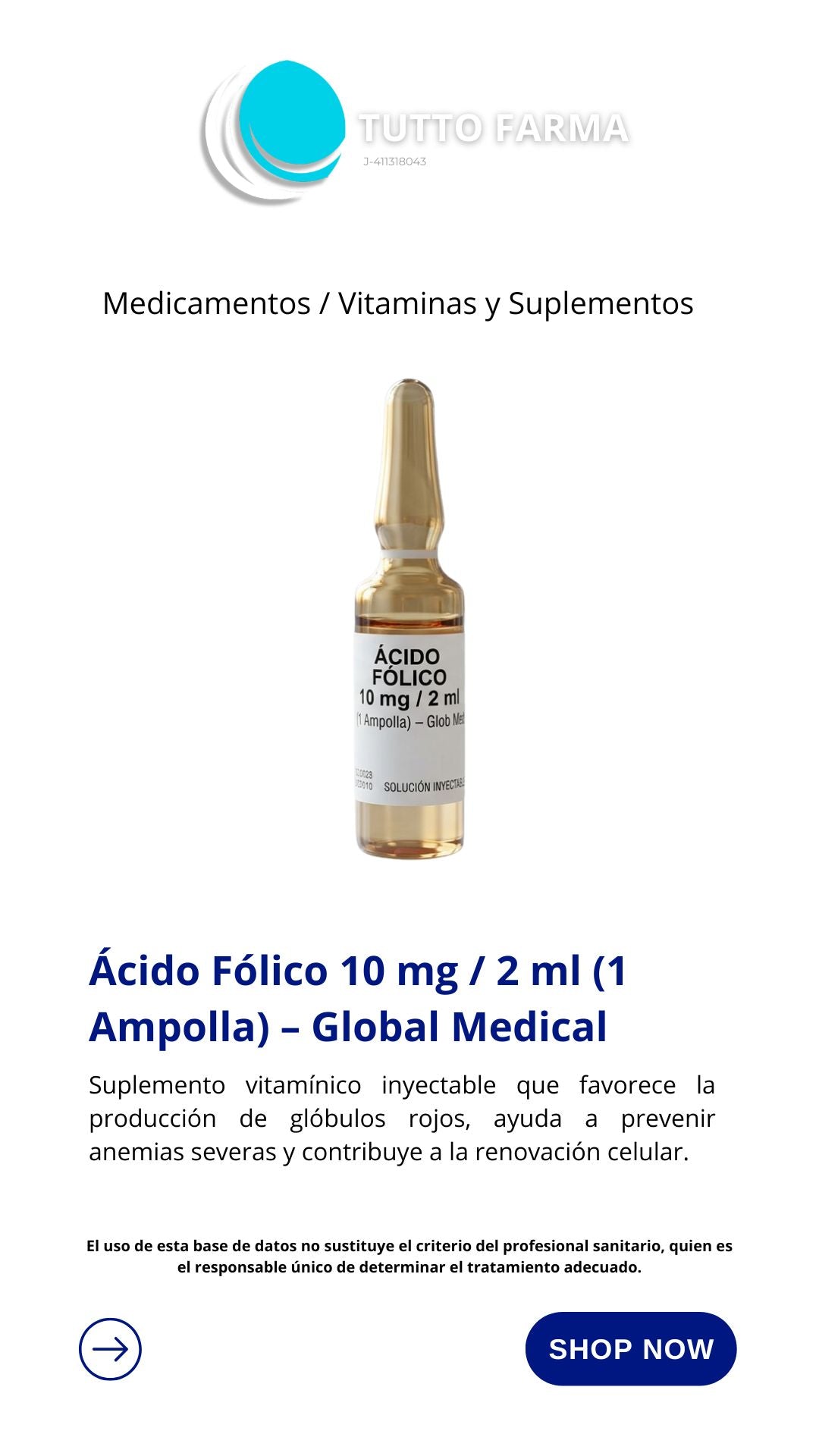 ACIDO FOLICODE 10MG/2ML IM/IV X 10 AMP GLOBAL MEDICAL (E)