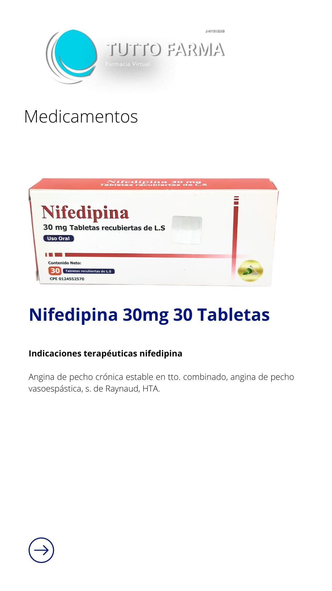 NIFEDIPINA 30MG X 30 TAB