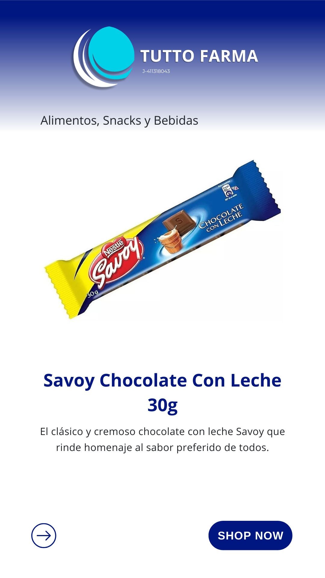 SAVOY CHOCOLATE LECHE 30GR X UNIDAD