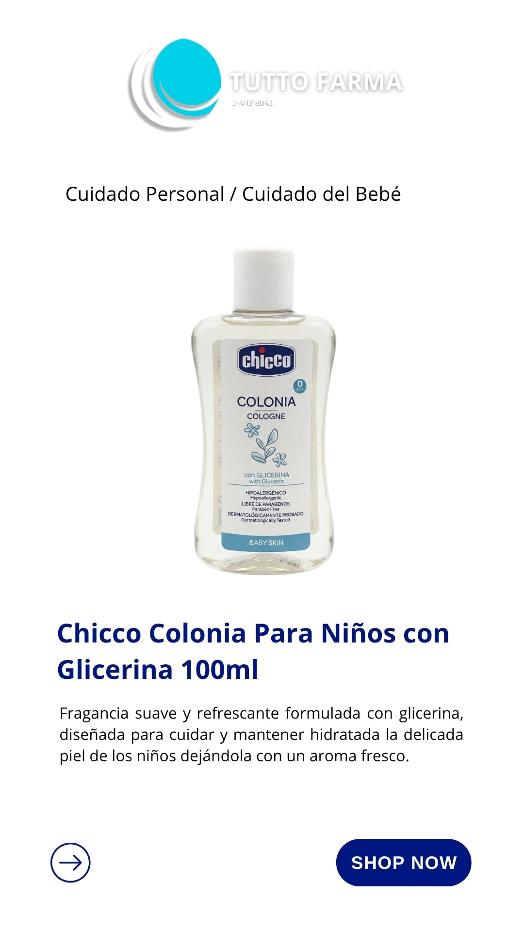 CHICCO COLONIA X 100ML C/GLICERINA