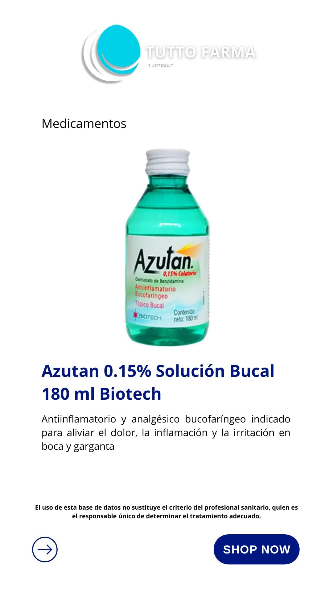 AZUTAN 0,15% CLORURO 180ML (CLOROHIDRATO DE BEZIDAMIDA)