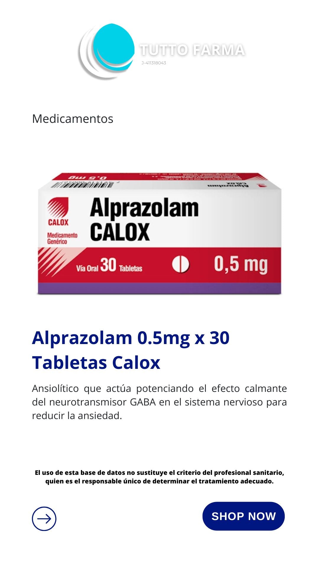 ALPRAZOLAM 0.5 MG X 30 COMPRIMIDOS CALOX