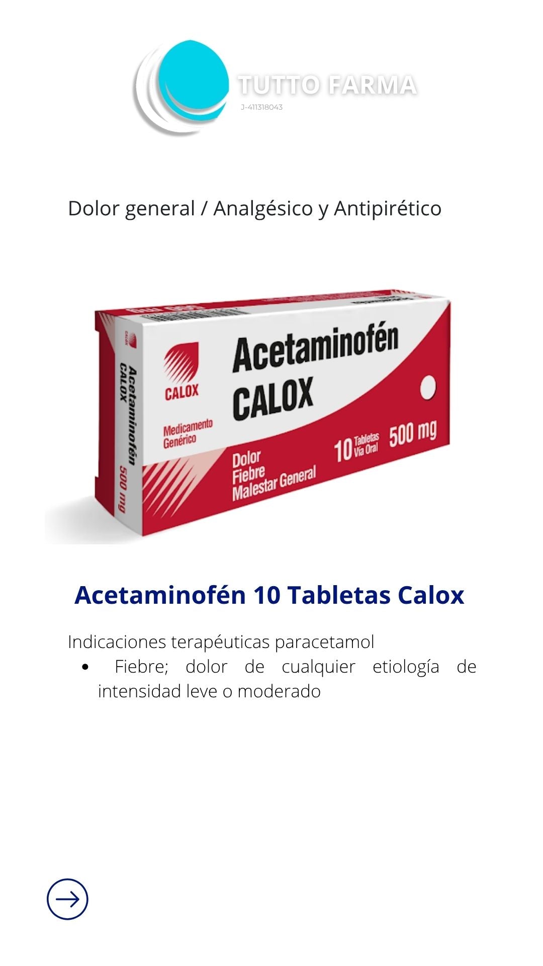 ACETAMINOFEN CALOX 500MG X 10 TAB