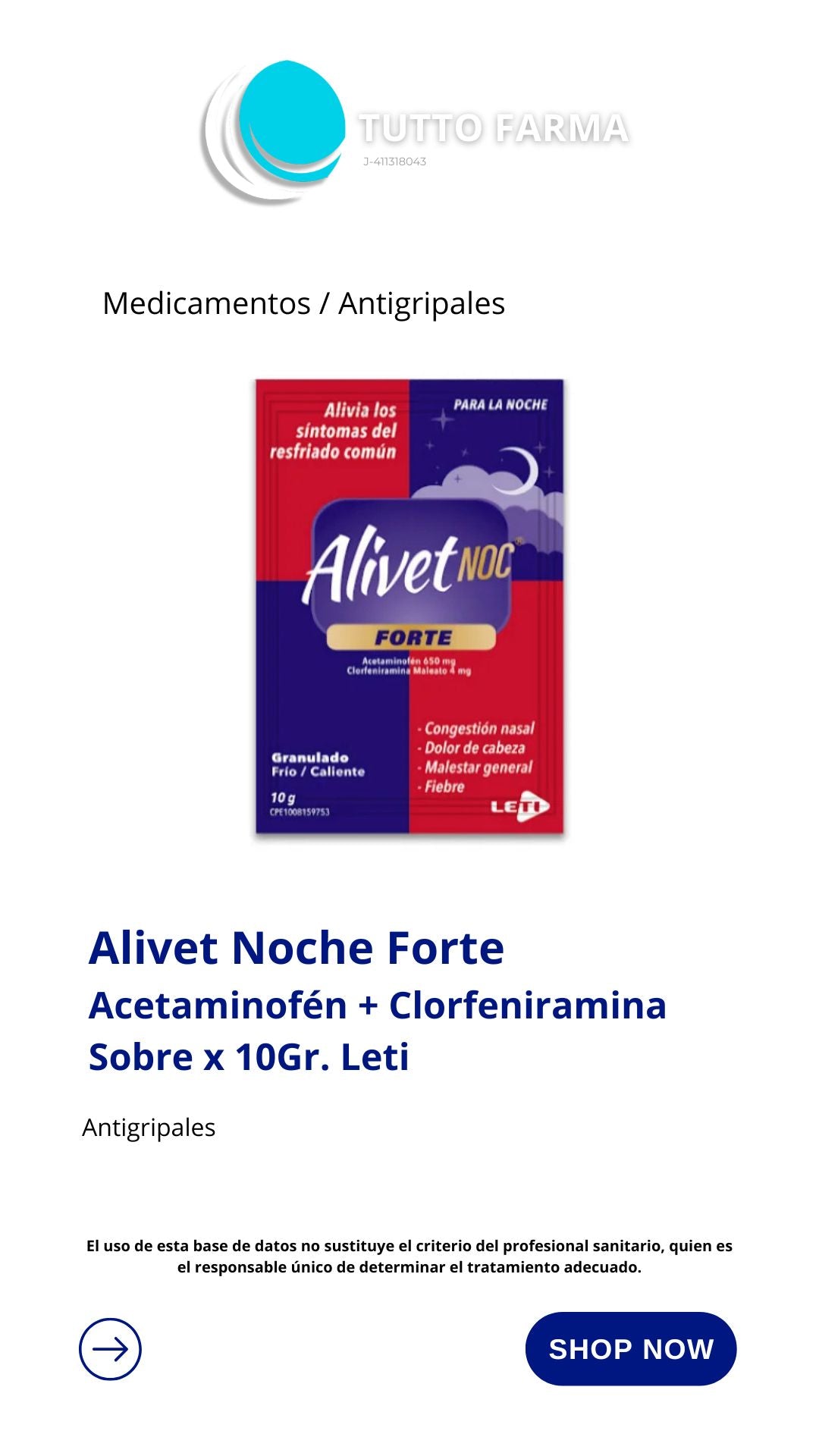 ALIVET NOC FORTE 1 SOBRE X UNID (650/4MG)