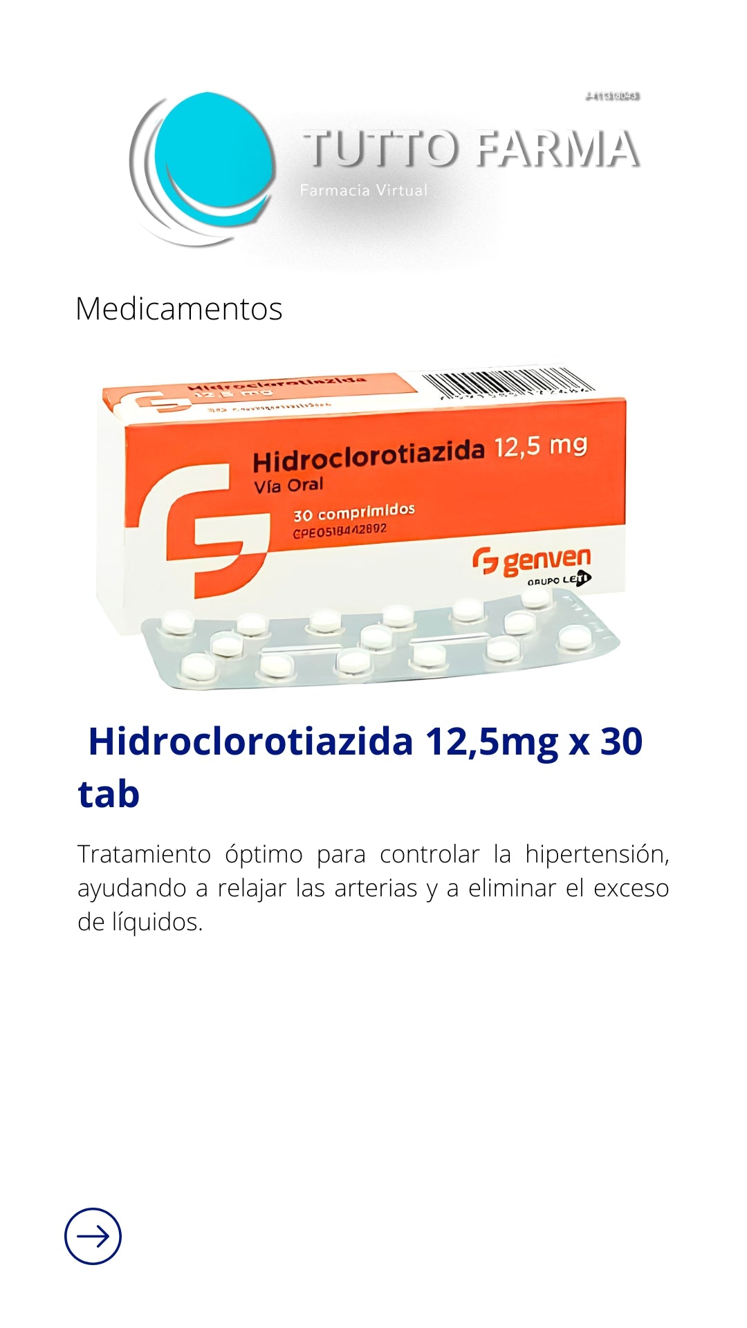 HIDROCLOROTIAZIDA 12.5 MG X 30 COM (E)