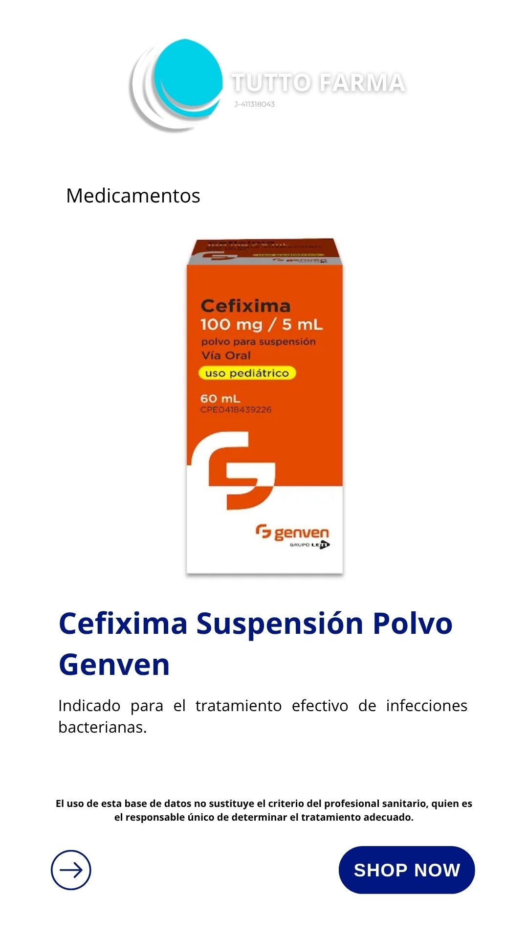 CEFIXIMA 100MG /5ML SUSPENSIÓN ORAL X60ML(E)