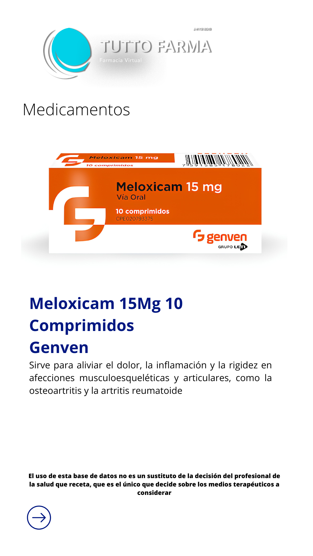 MELOXICAM 15 MG X 10 COMPRIMIDOS