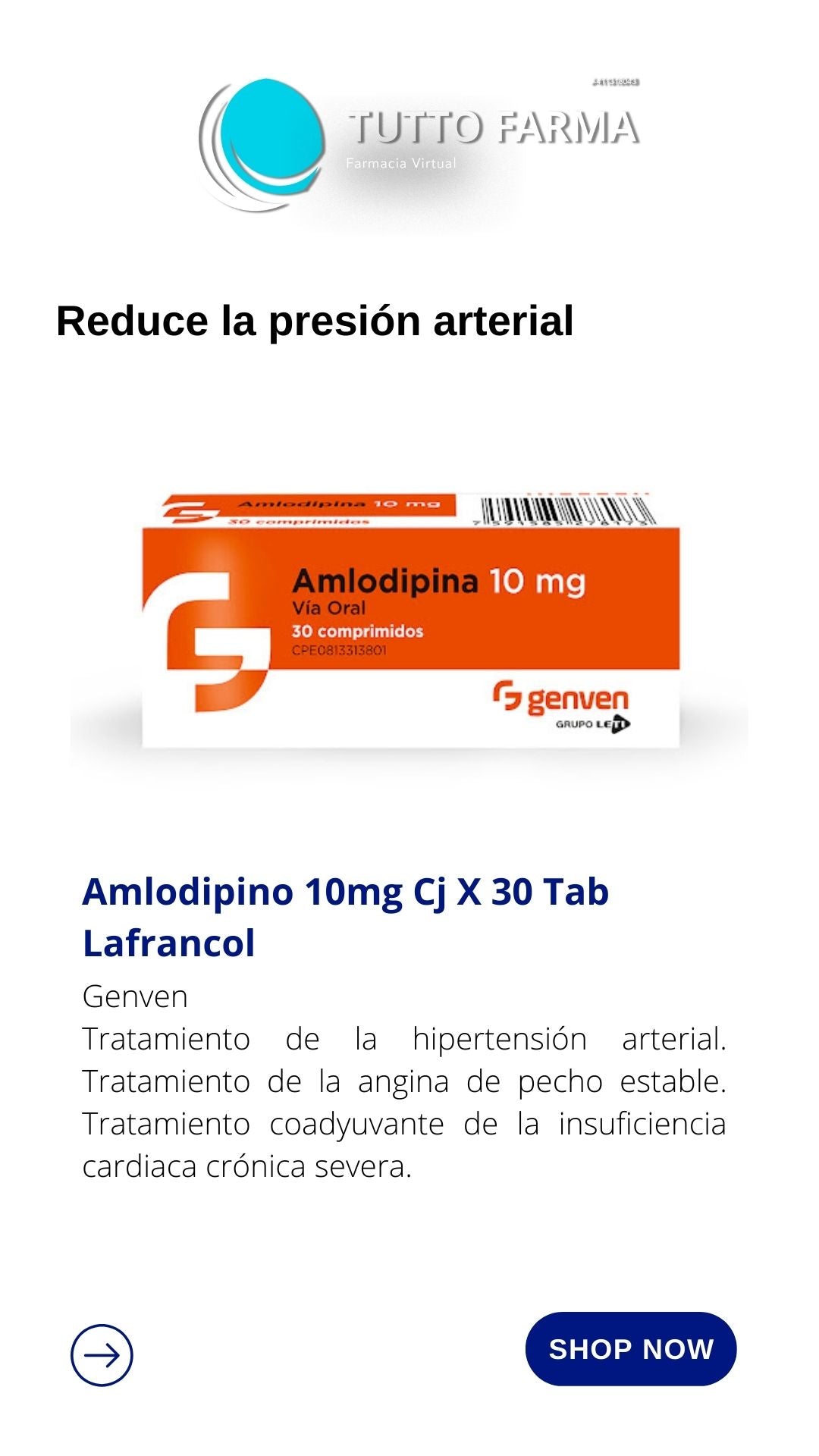 AMLODIPINA 10 MG X 30 COMP GENVEN