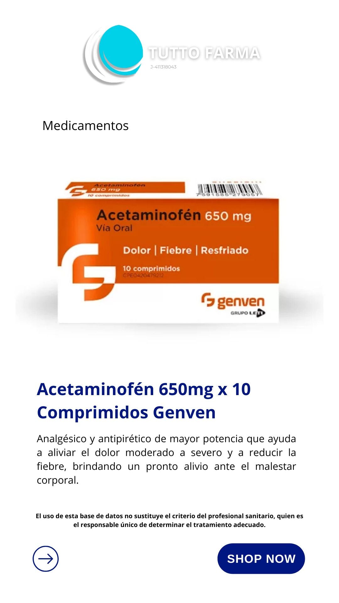 ACETAMINOFEN GENVEN 650MG X 10