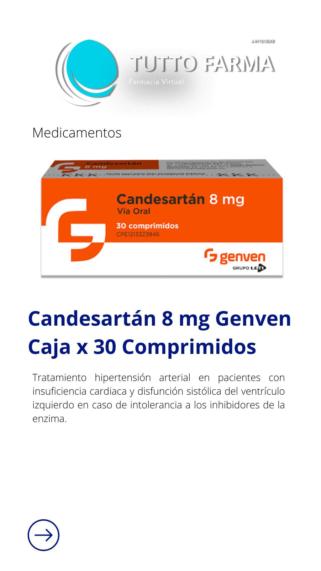 CANDESARTÁN 8MG X 30 COMP, (GENVEN)
