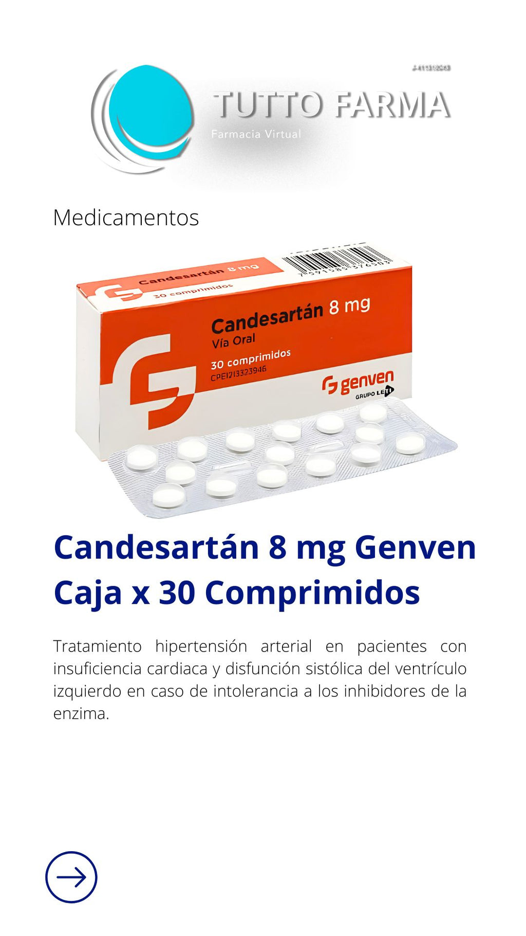 CANDESARTÁN 8MG X 30 COMP, (GENVEN)