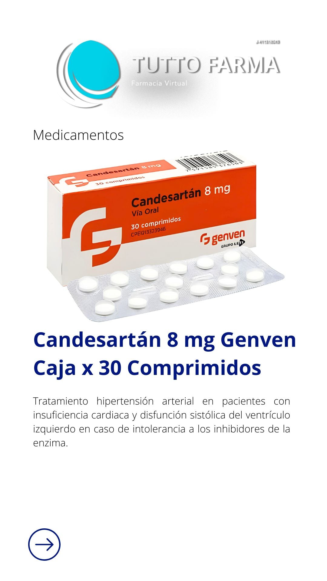 CANDESARTÁN 8MG X 30 COMP, (GENVEN)