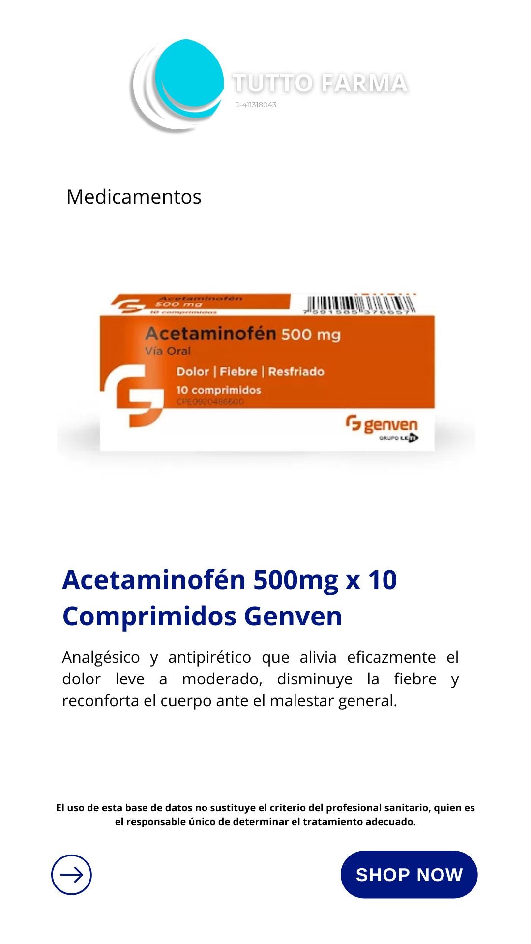 ACETAMINOFEN 500 MG X 10 TBL