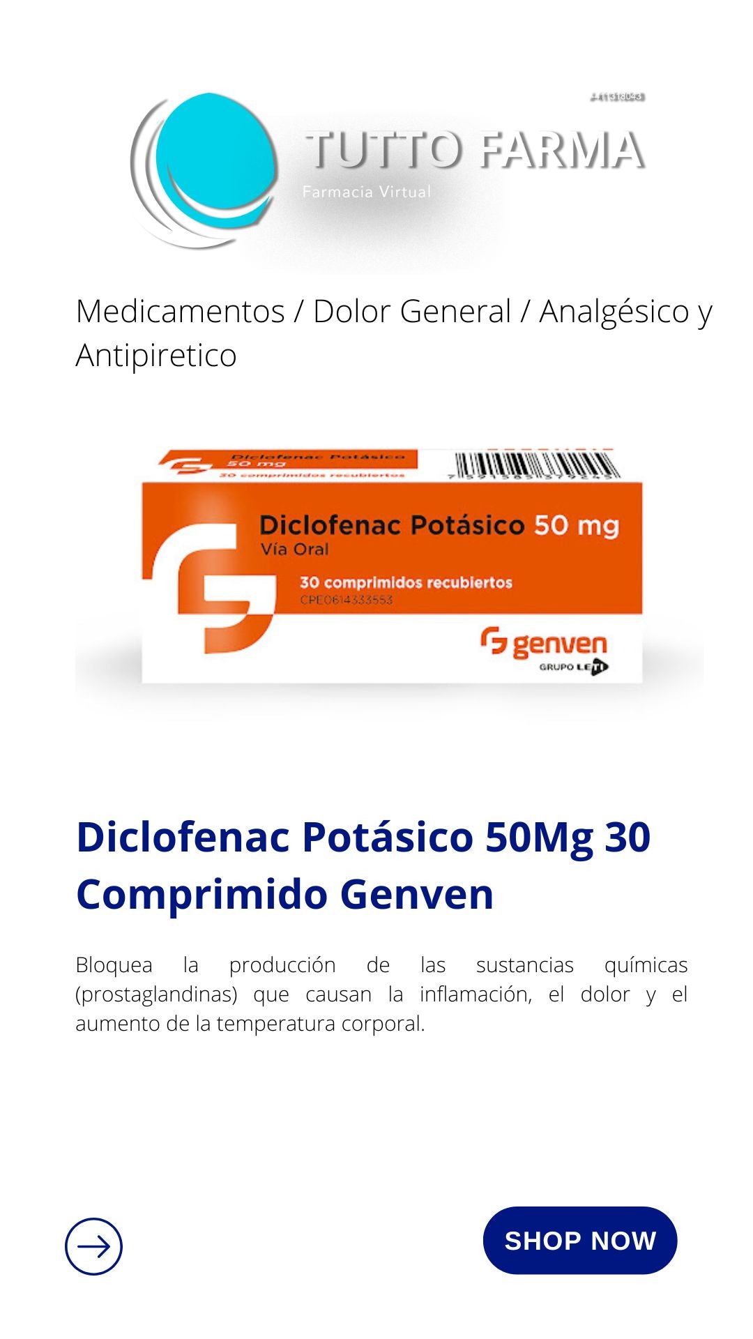 DICLOFENAC POTASICO 50MG X 30 COMPR-GENVEN