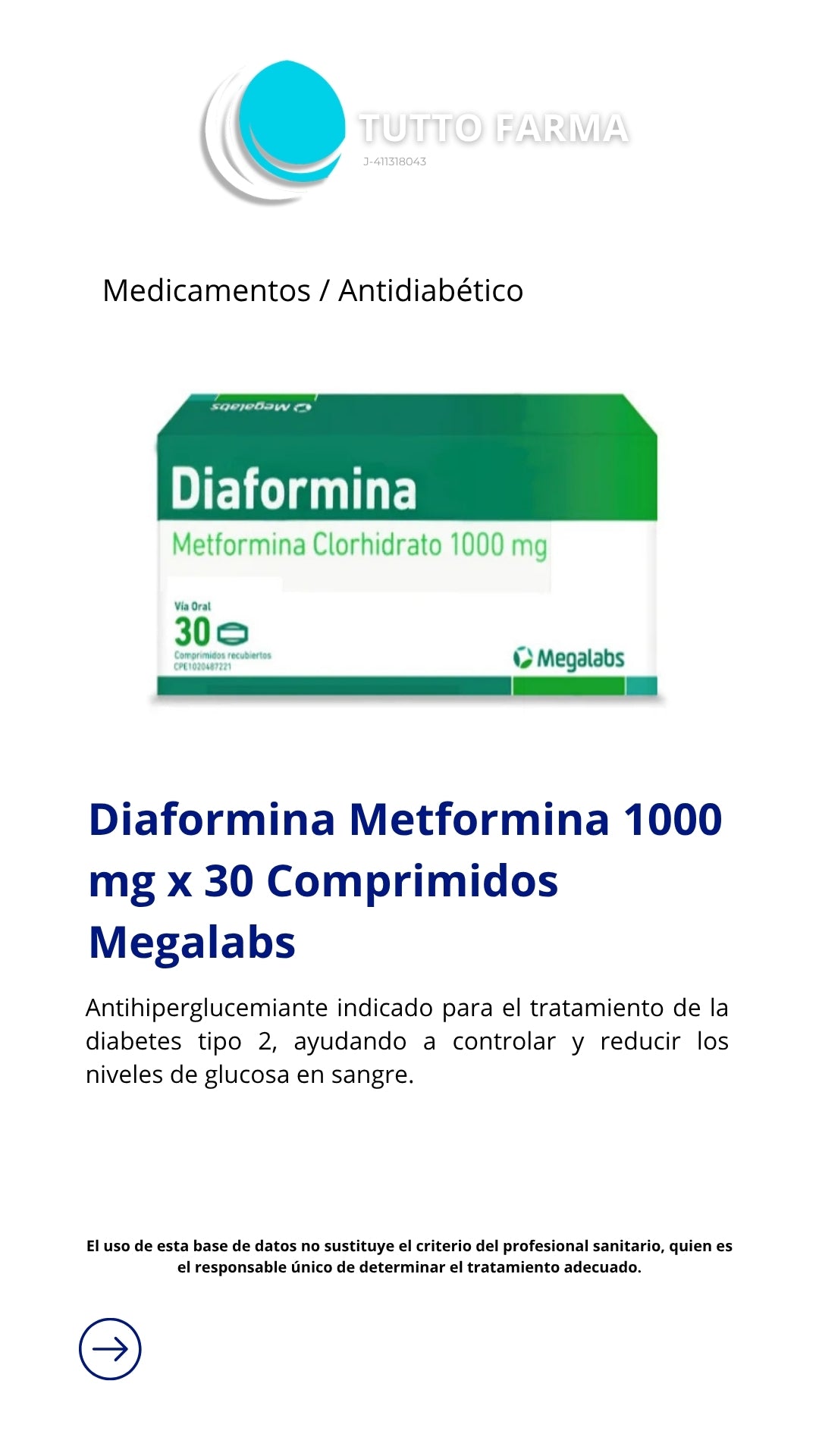 DIAFORMINA 1000MG X 30C (E)