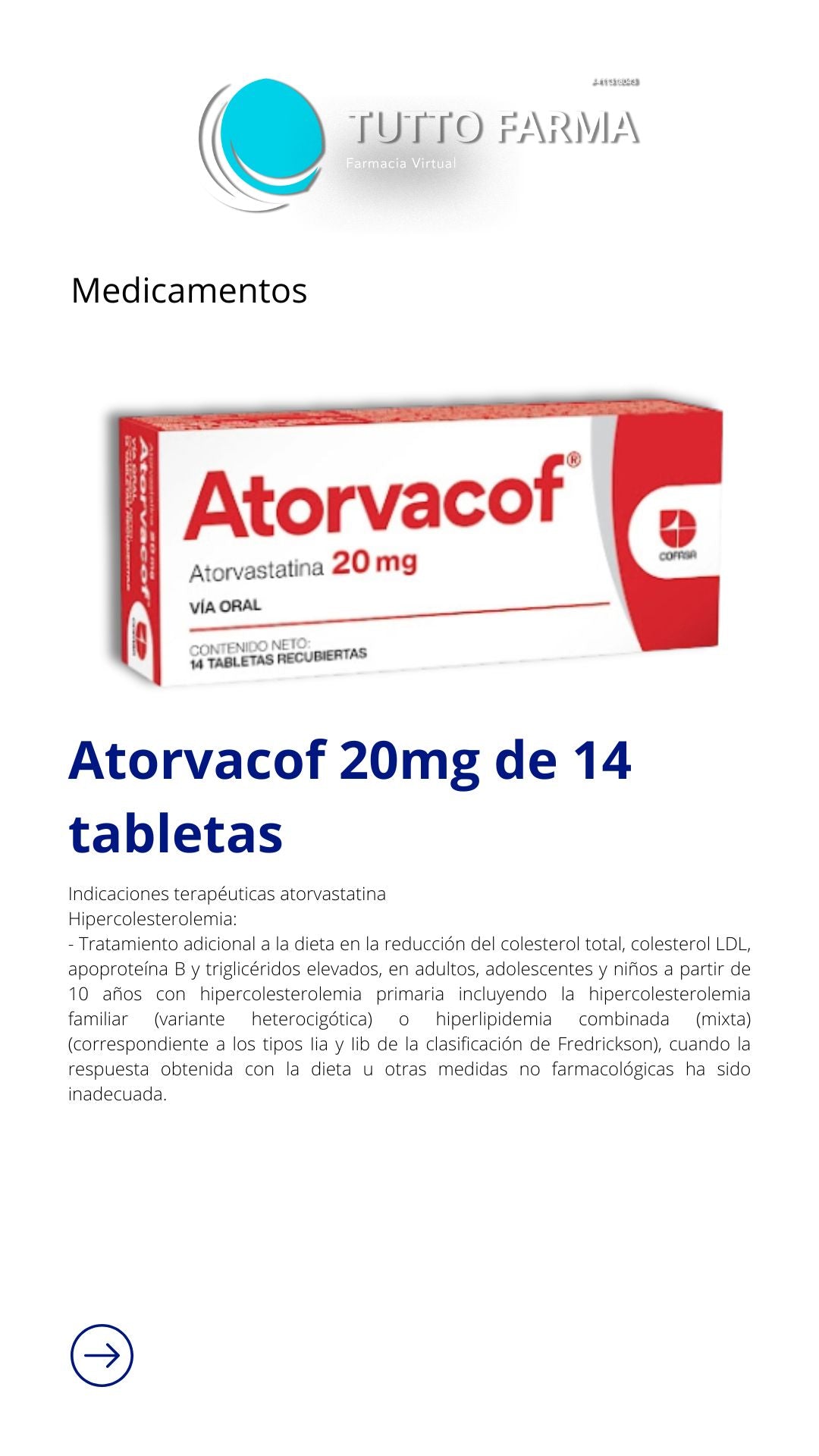 ATORVASTATINA ATORVACOF 20MG X 14TAB COFASA
