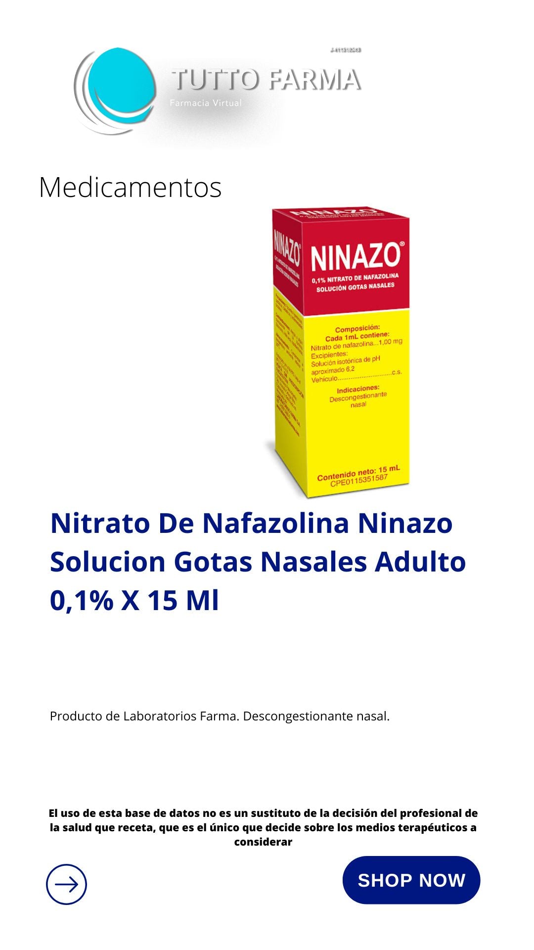 NINAZO SOLUCIÓN NASAL 0.1% X 15ML
