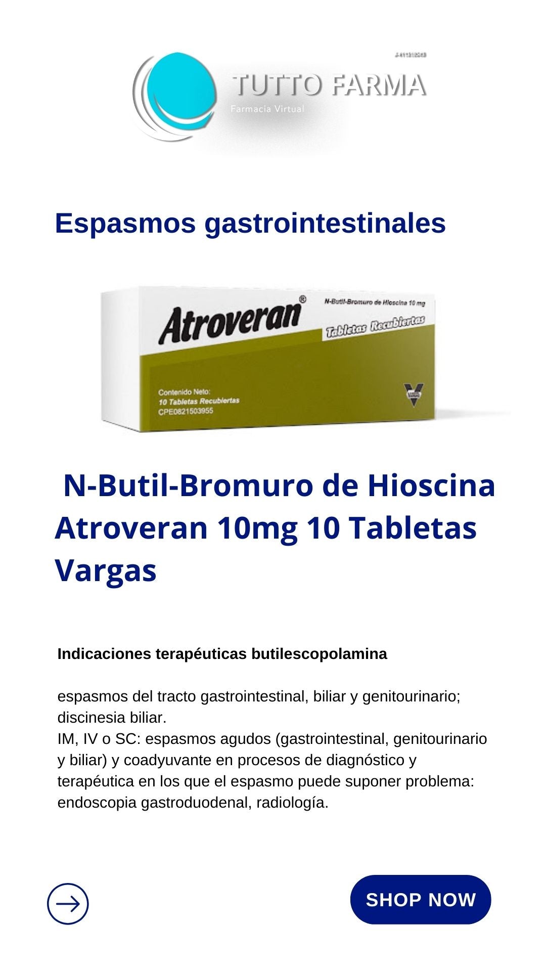 ATROVERAN PLUS 10/500MG X 10 COMP (HIOSCINA+ACETAMINOFÉN)