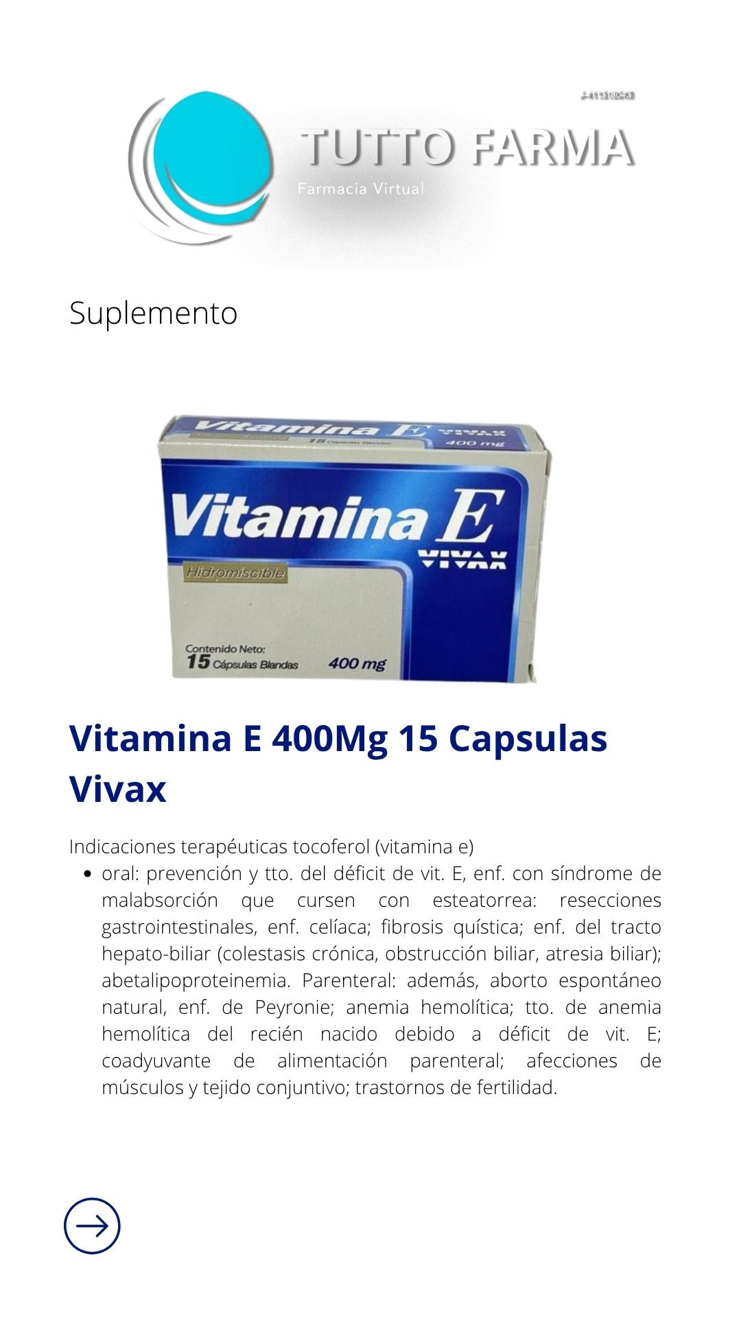 VITAMINA E  400MG X15 CAPS (VIVAX)