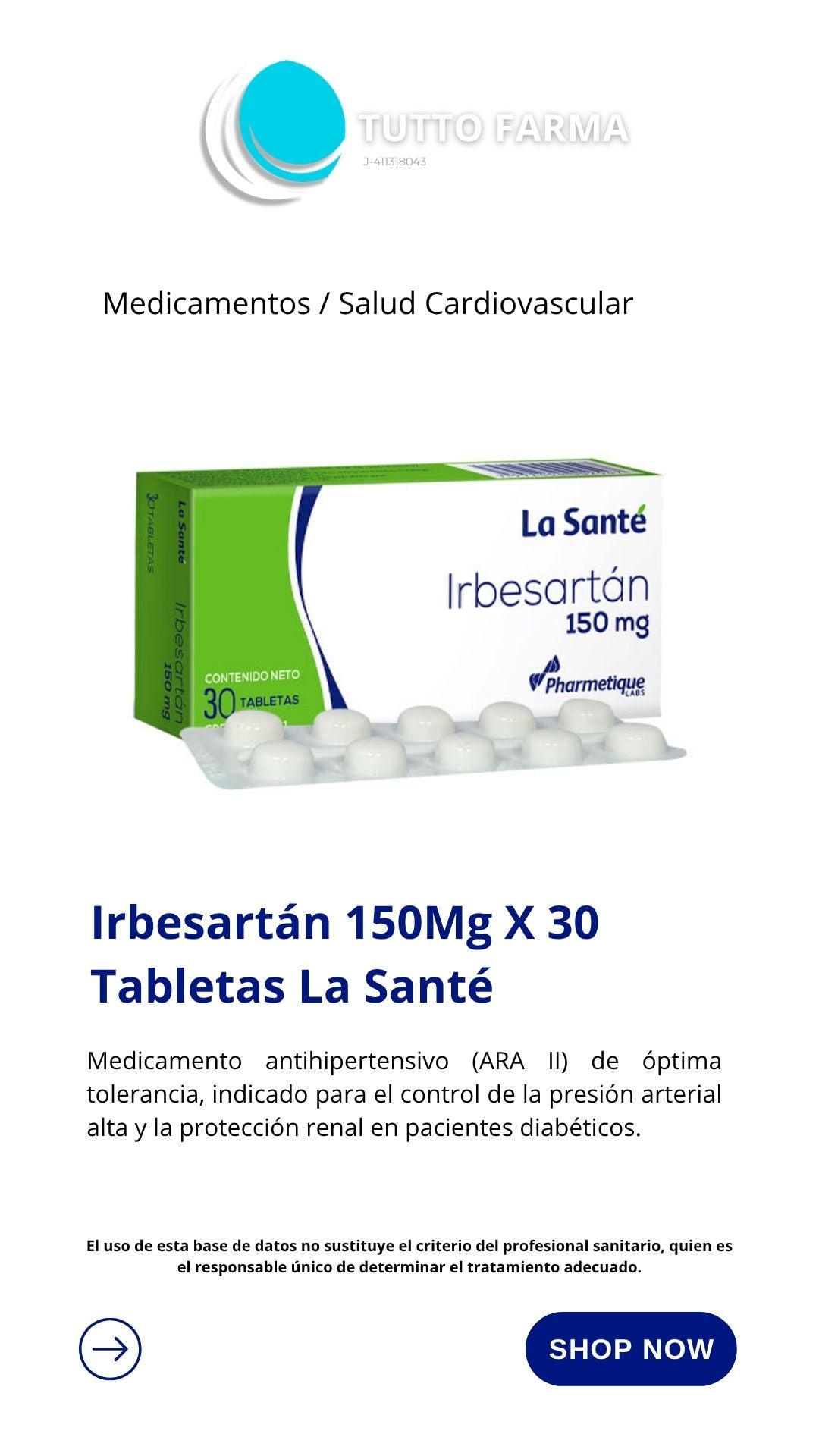 IRBESARTÁN LS 150MG X 30 COMPRIMIDOS (E)