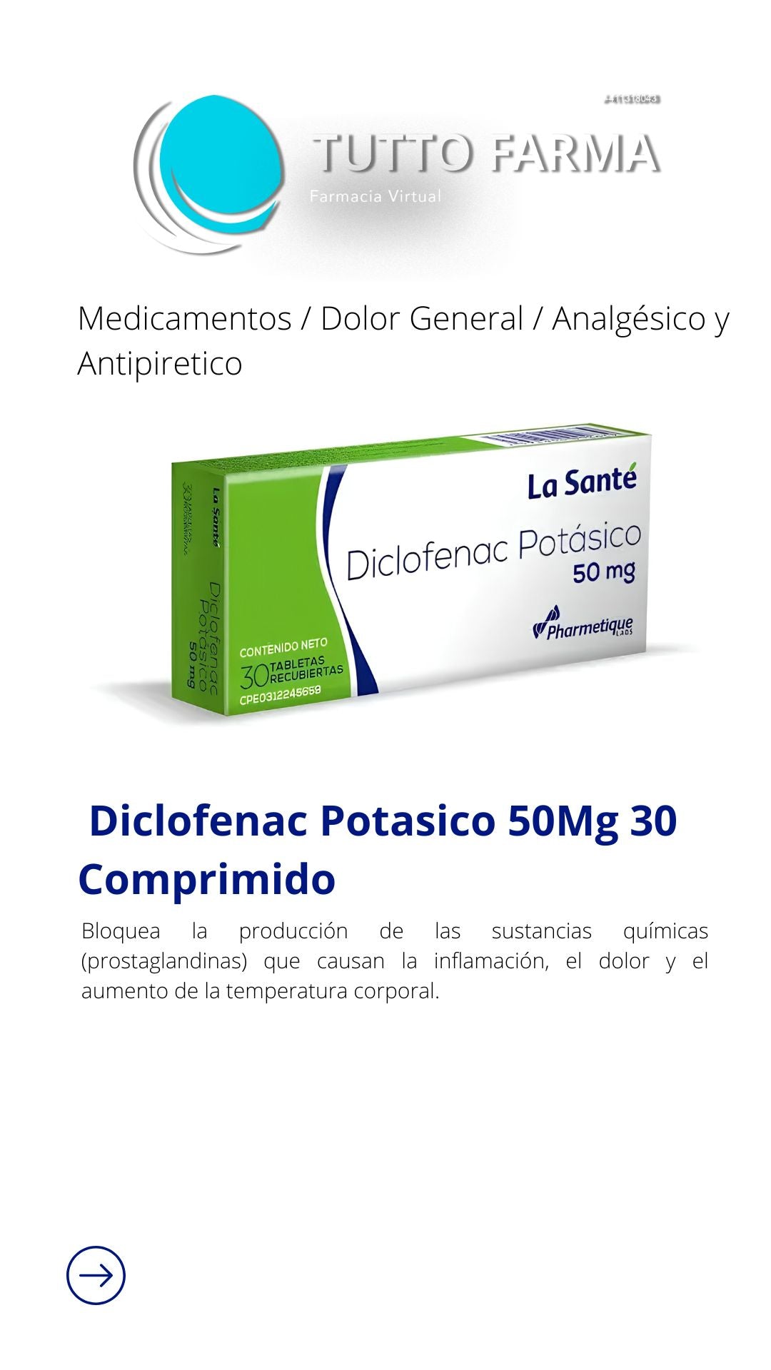 DICLOFENACO POTÁSICO COMP 50MG X 30 LA SANTE