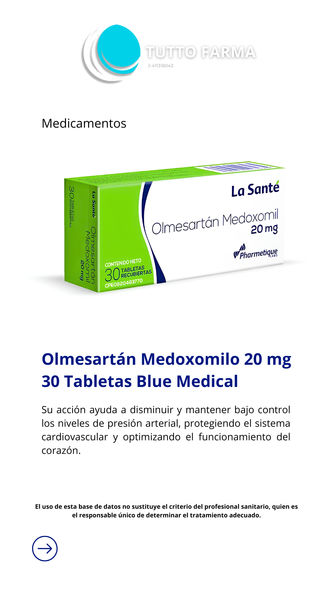 OLMESARTAN MEDOXOMIL 20MG X 30TA SANTE (E)