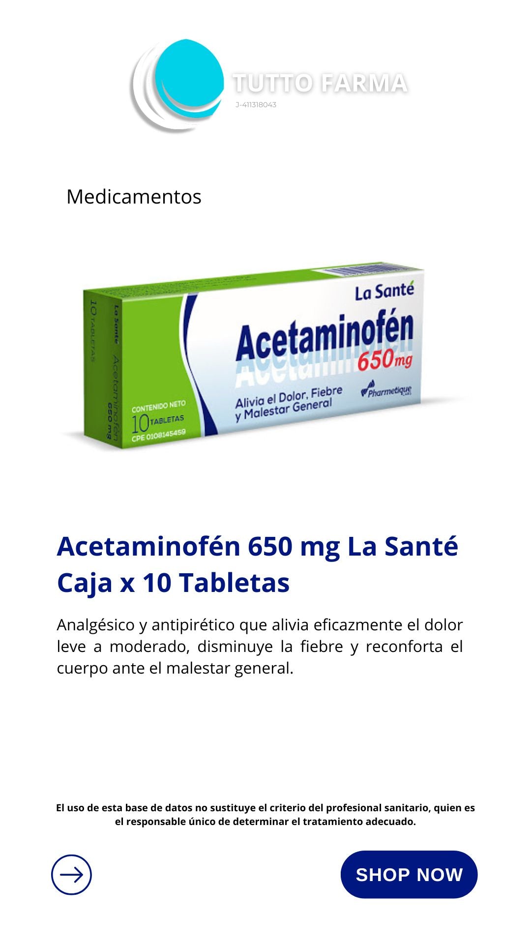 ACETAMINOFEN 650MG X 10 TAB LA SANTE