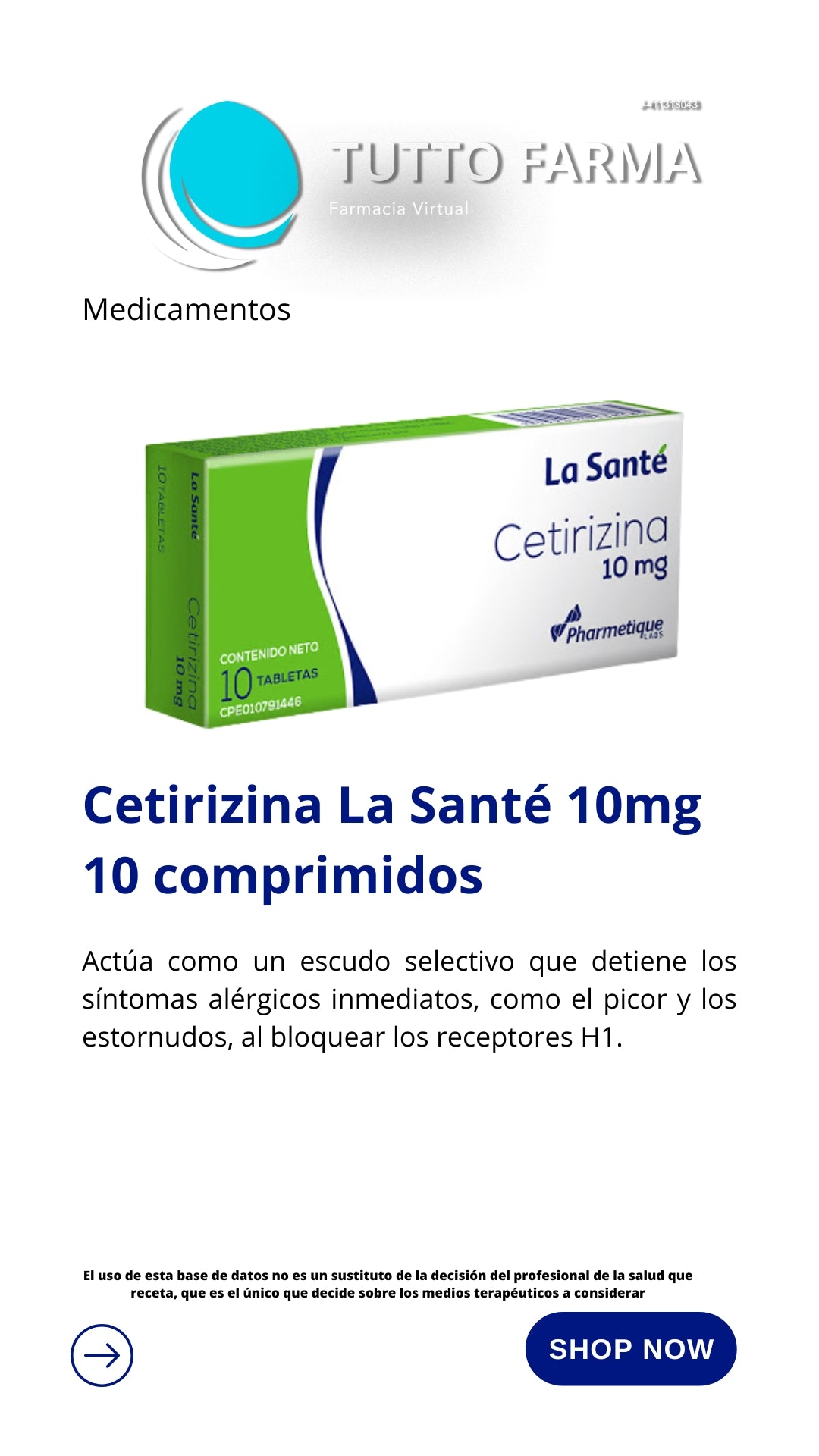 CETIRIZINA SANTE 10MG X 10 TAB