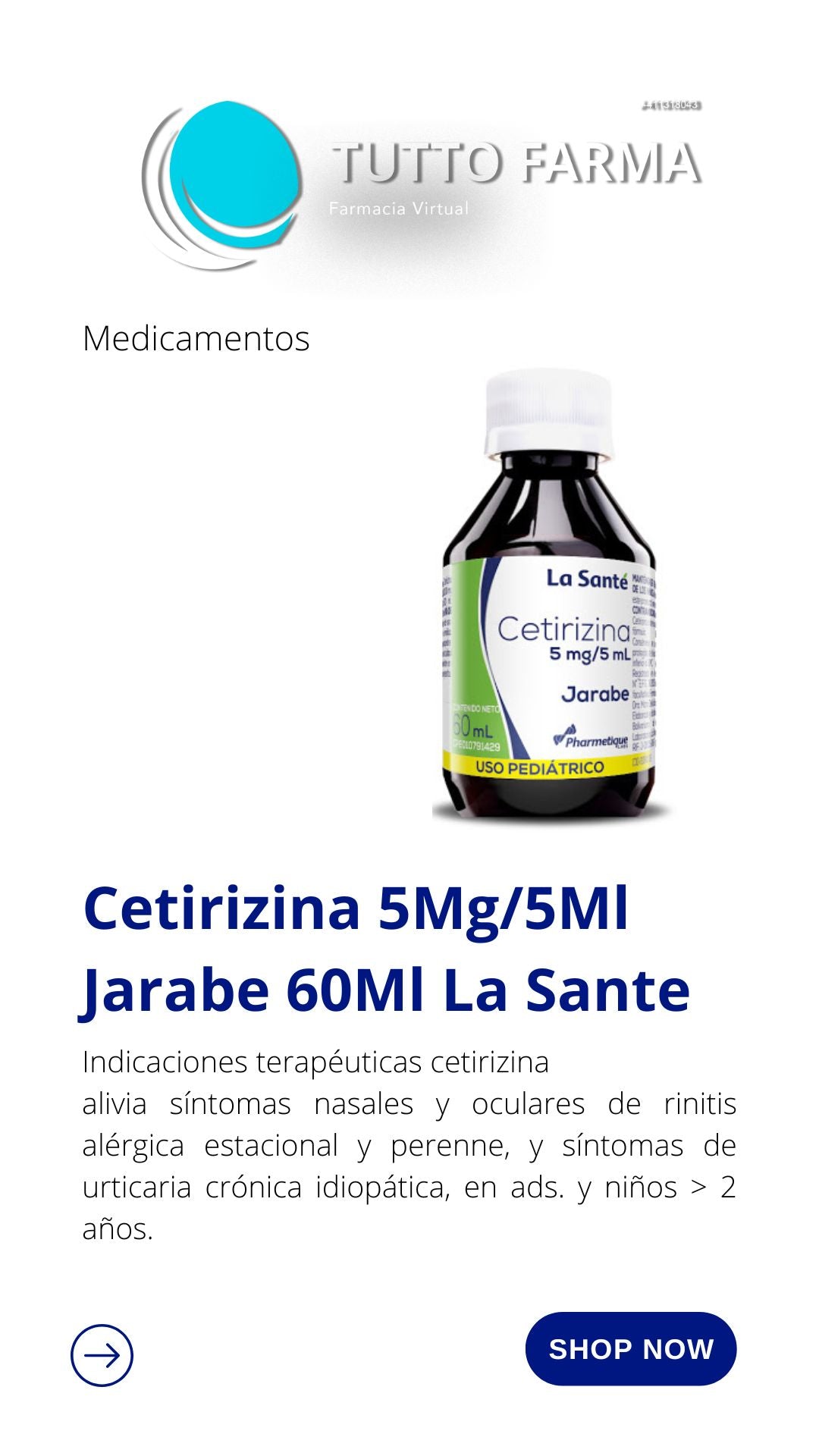 CETIRIZINA JBE PEDIATRICO 5mg X 60 ML LS