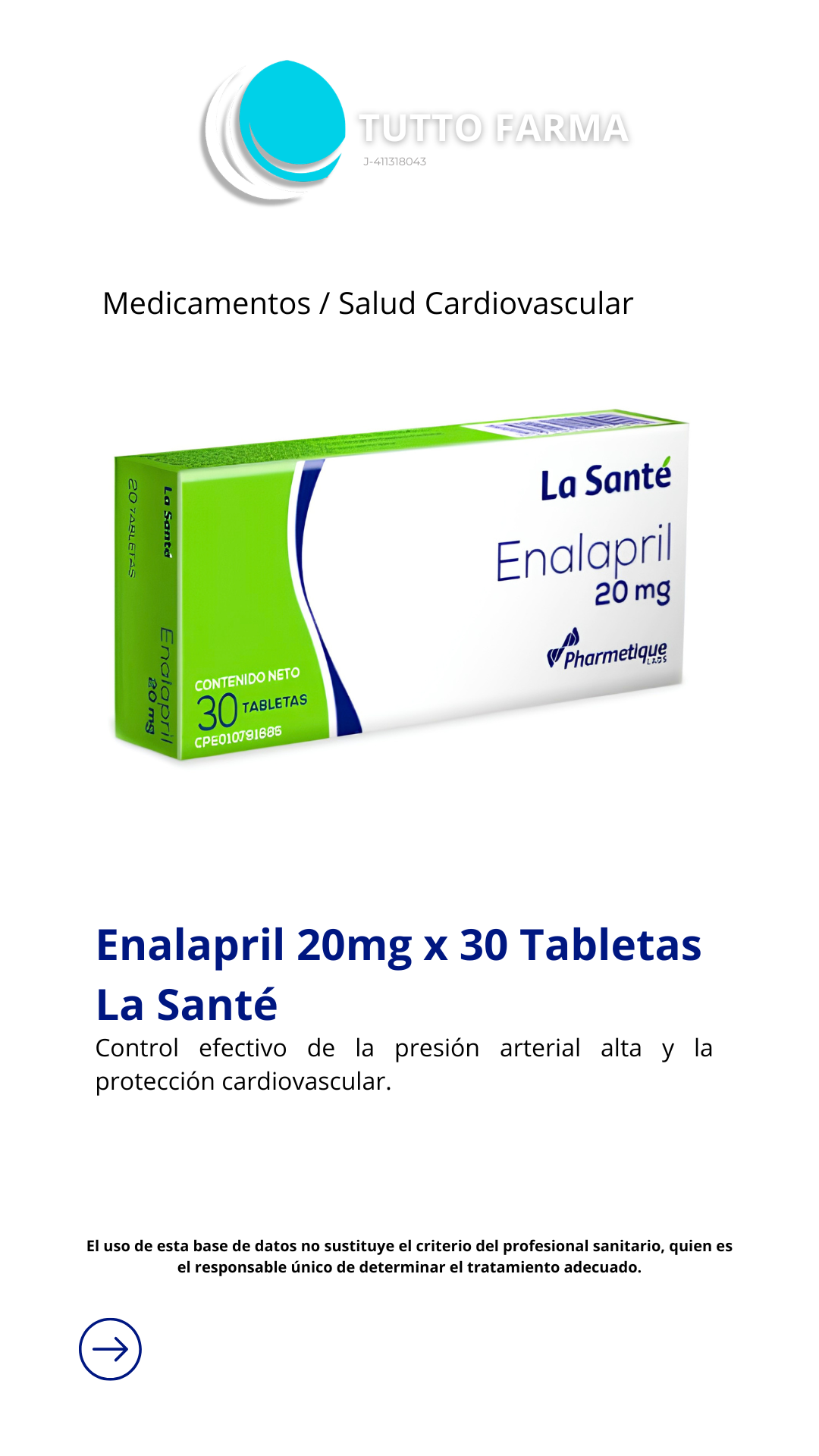 ENALAPRIL LA SANTE 20MG X 30 TA (E)