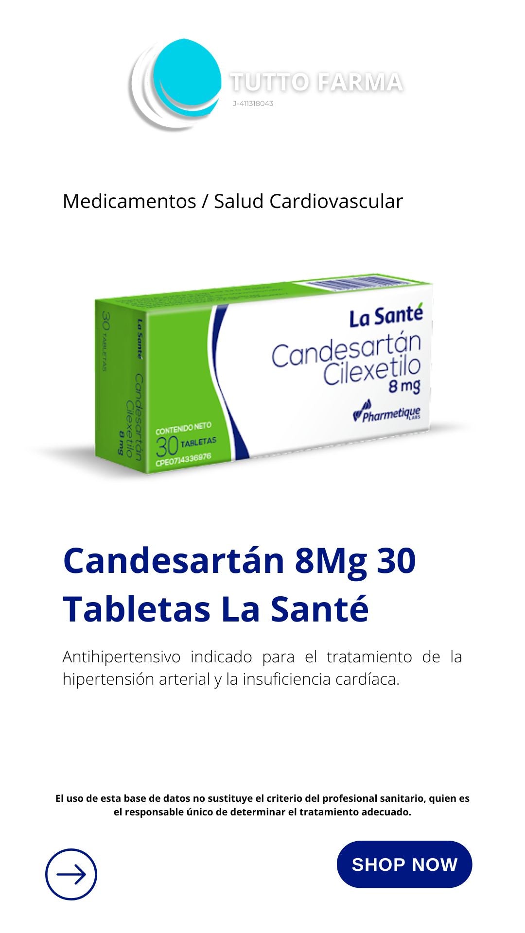 CANDESARTAN CILEXETILO TAB 8 MG X 30