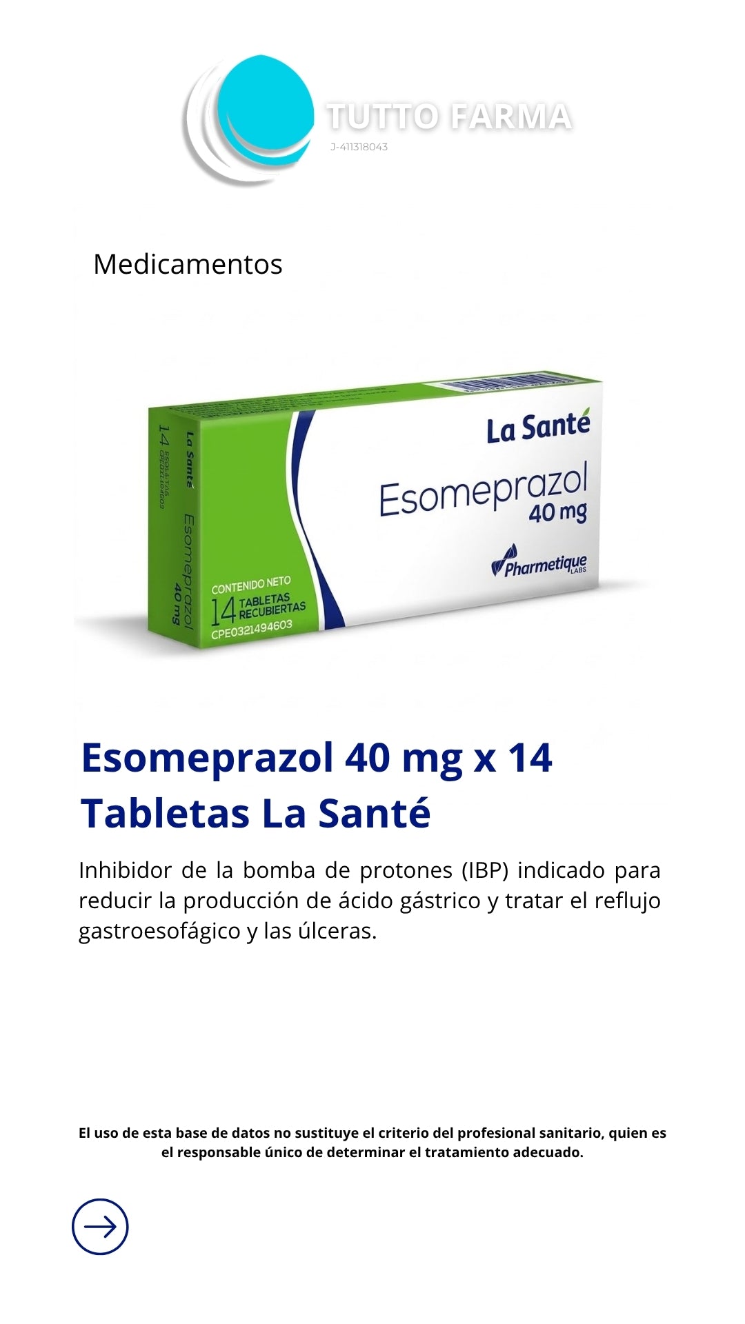 ESOMEPRASOL SANTE 40MG X14 TAB