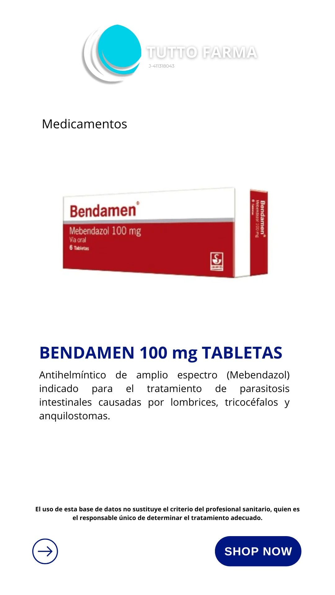 BENDAMEN 100MG X 6 COMP. MEBENDAZOL