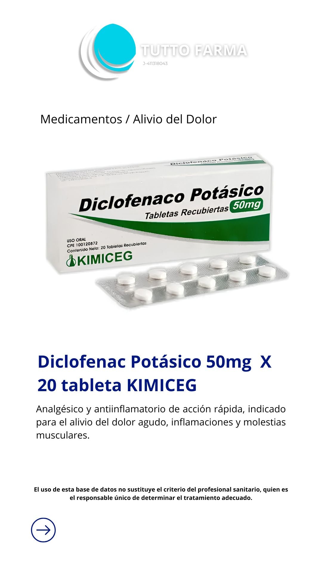 DICLOFENAC POTASICO 50MG X 20TAB