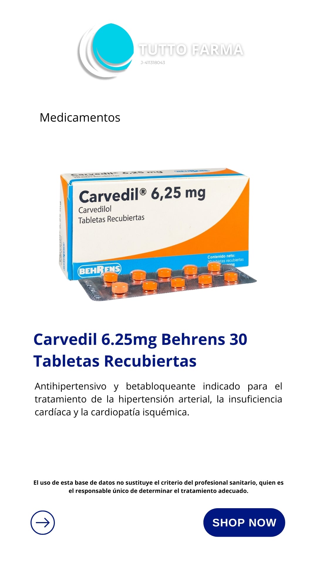 CARVEDIL 6,25 MG BEHRENS 30 TAB