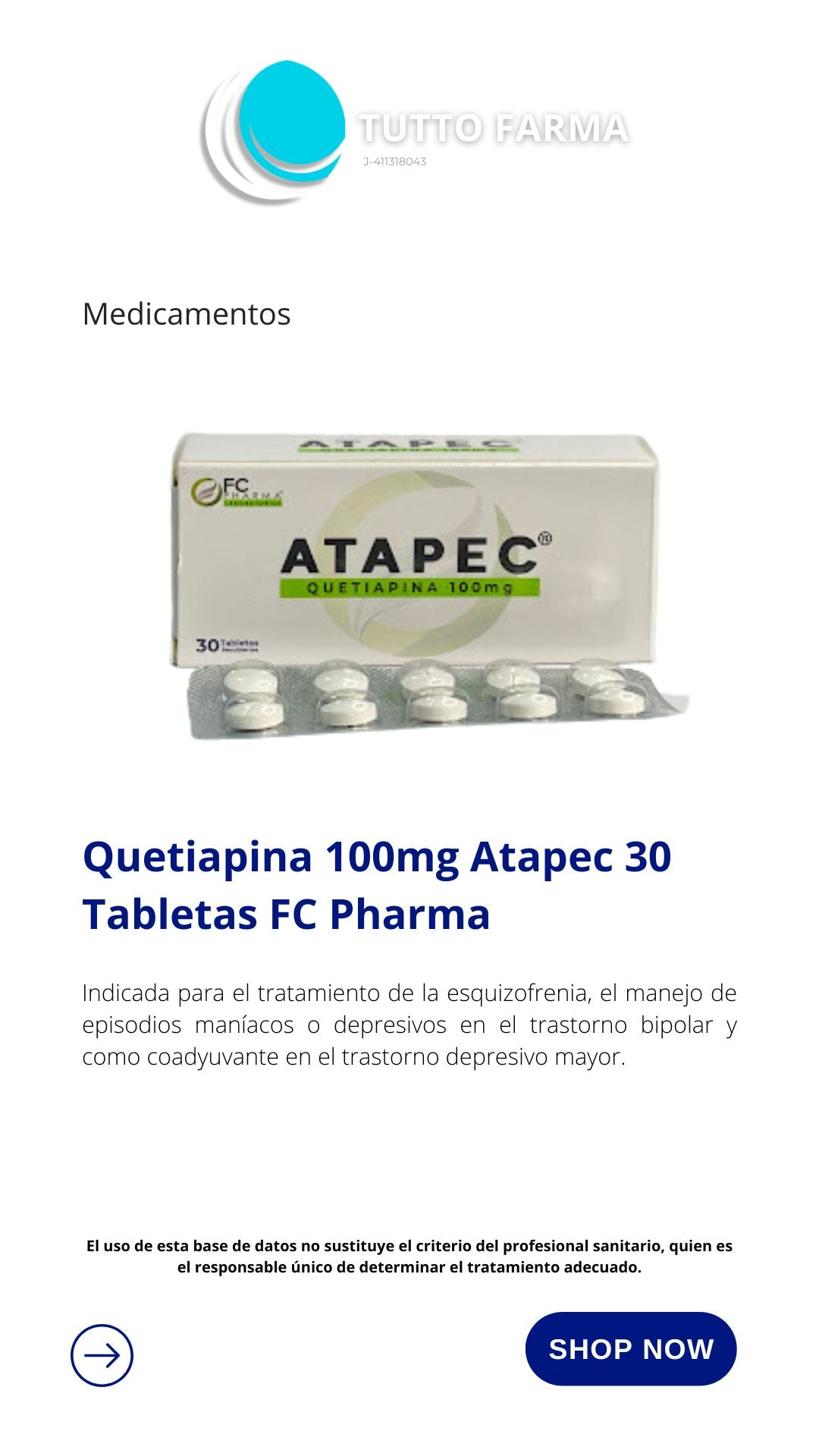 ATAPEC TAB 100MG X 30 TAB QUETIAPINA FC PHARMA