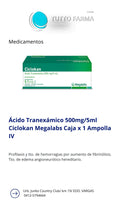 ÁCIDO TRANEXÁMICO CICLOKAN 500MG/ 5ML X 1AMPL (E)