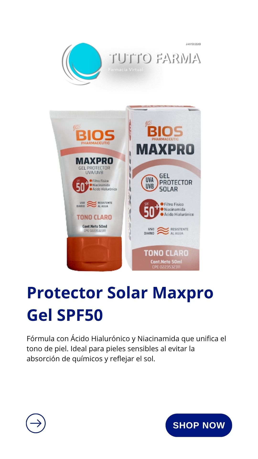 PROTECTOR SOLAR BIOS MAX GEL FP50 MED