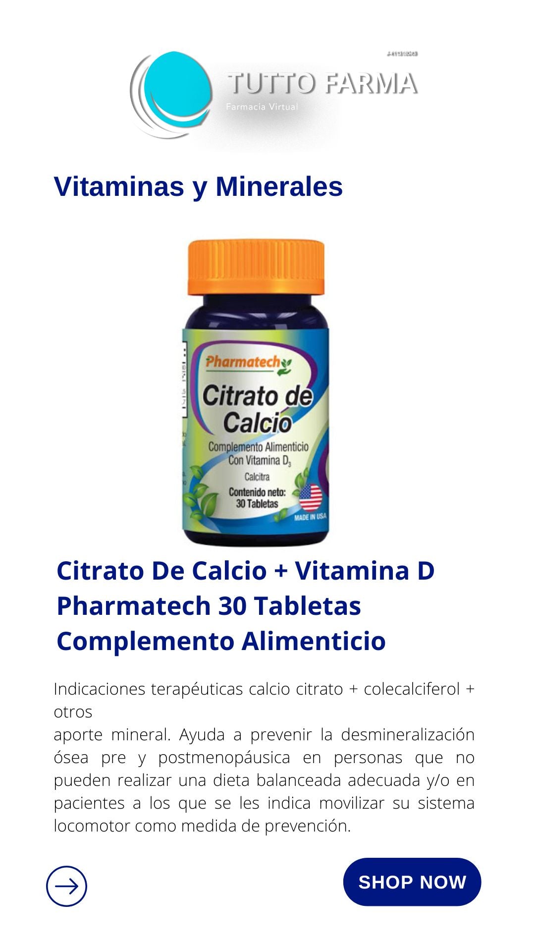 CITRATO DE CALCIO CON VITAMINA D3 X 30 TBL