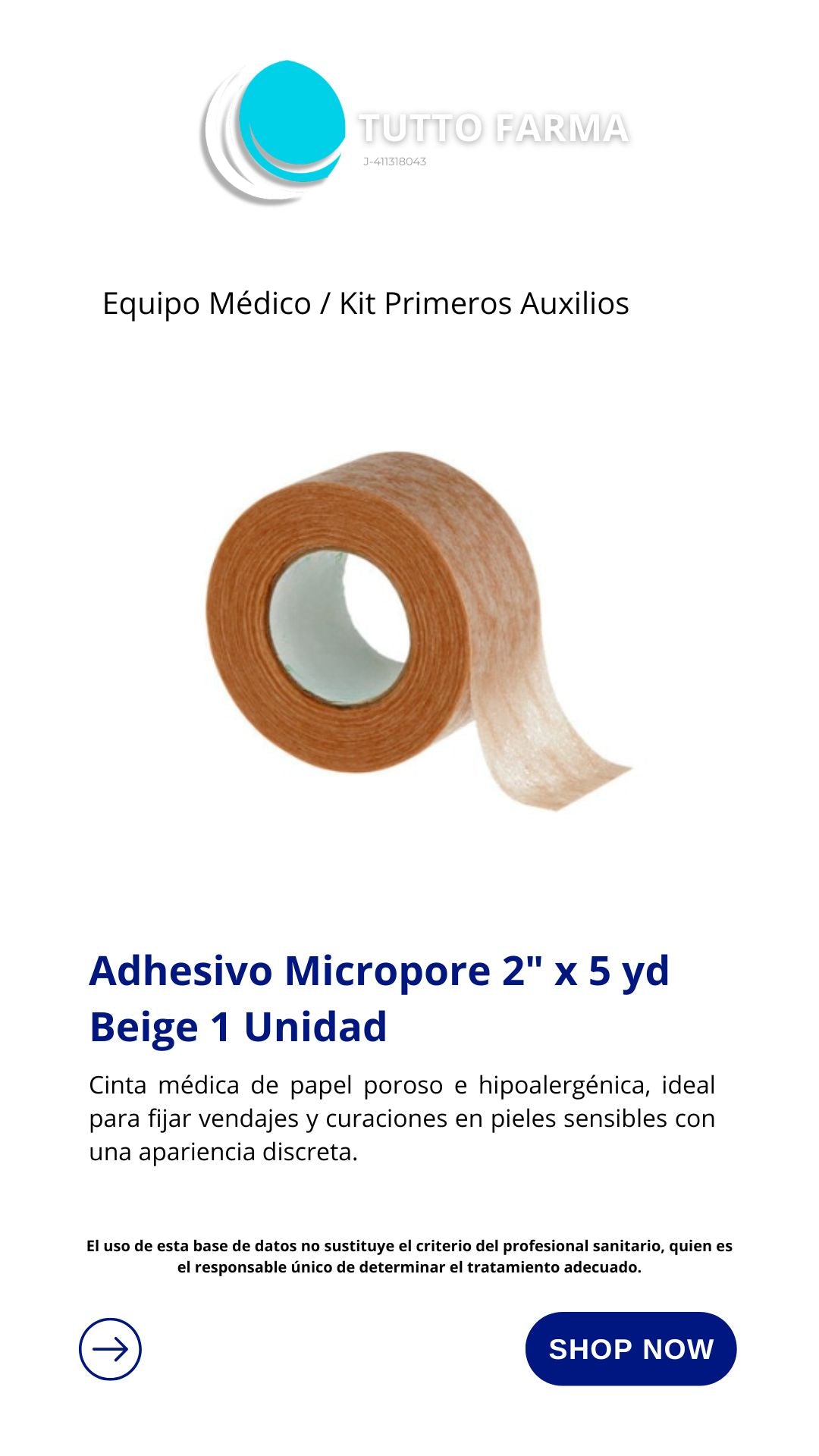 ADHESIVO MICROPORE 2X5Y DS DE PAPEL COLOR PIEL X UNA UNIDAD