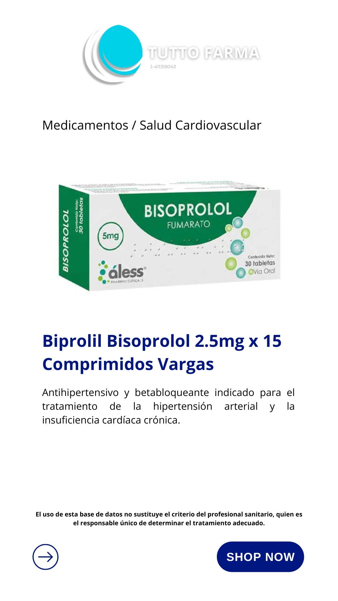 BISOPROLOL AL 5MG x 30 COMPRIMIDOS