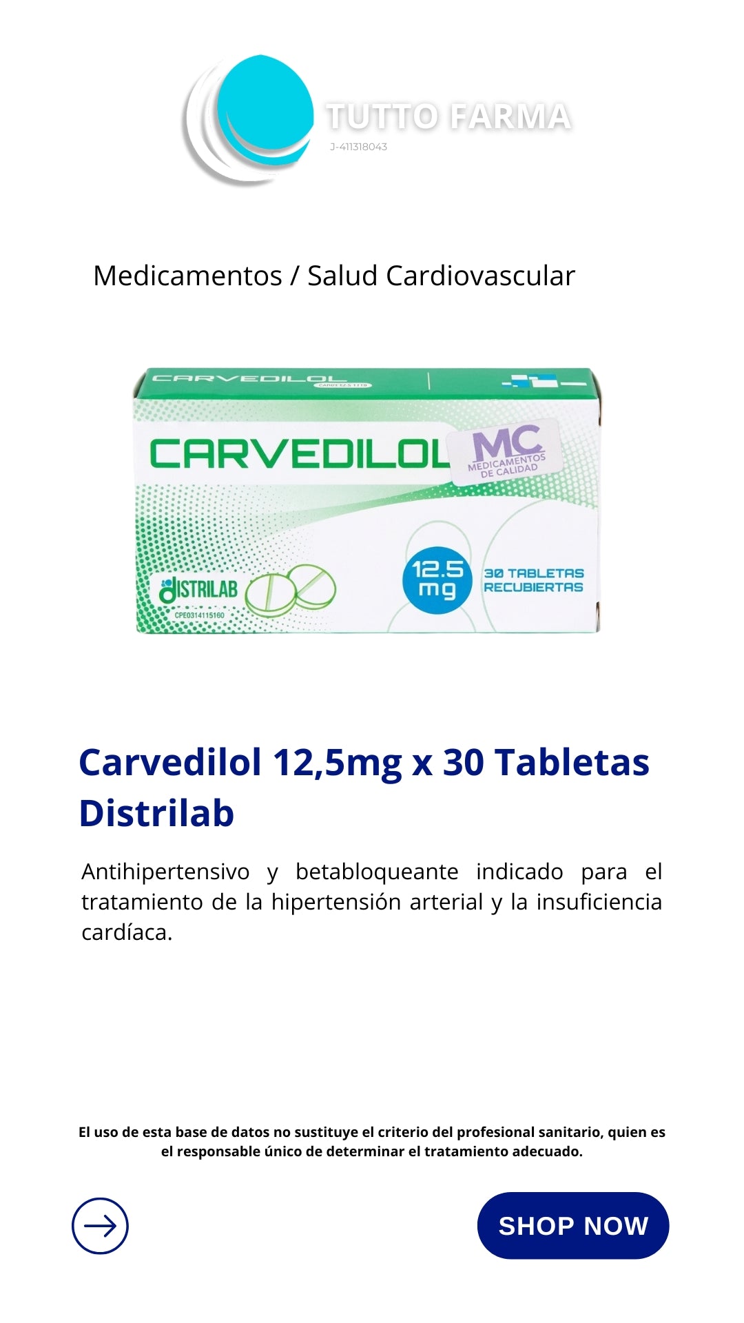 CARVEDILOL 12,5 MG X 30 TAB