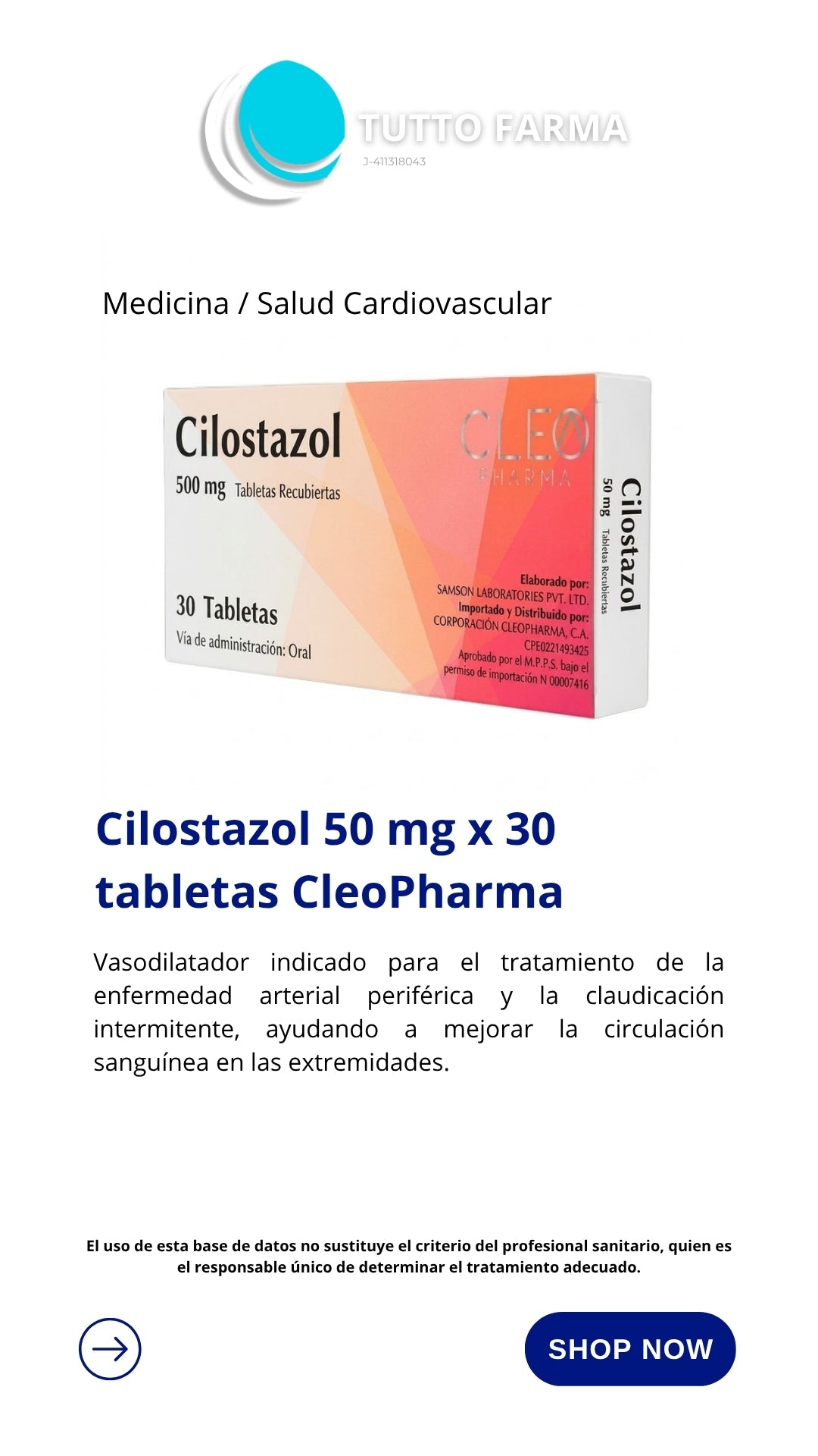 CILOSTAZOL CLEO 50MG X 30 TAB